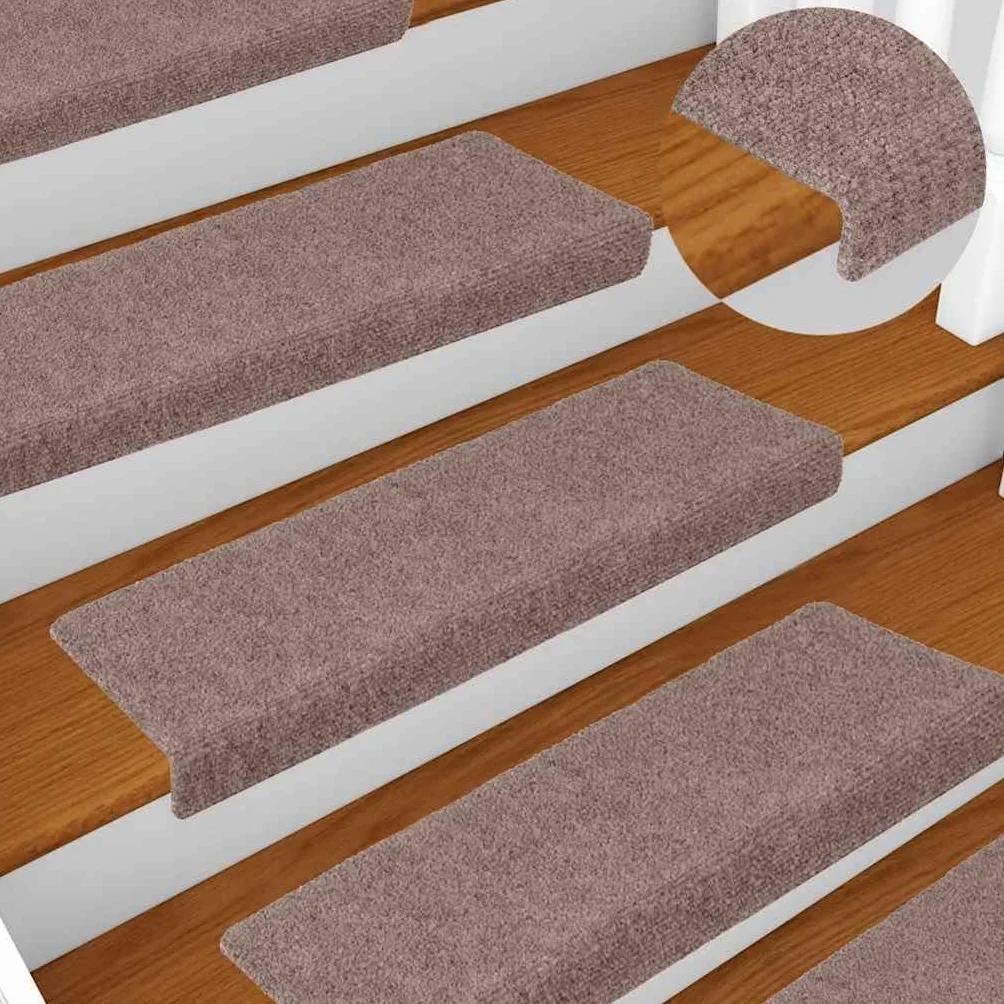 vidaXL Alfombrillas de Escalera 10 uds, Alfombra Antideslizante, Protector de Peldaño, Alfombrilla Adhesiva, Tela Punzonada Marrón 65x21x4 cm