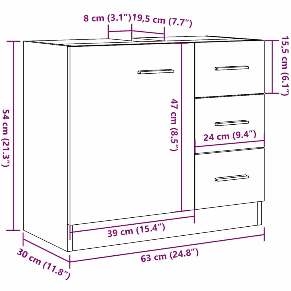 vidaXL Armario de Lavabo Roble Negro 63x30x54 cm Mueble de baño