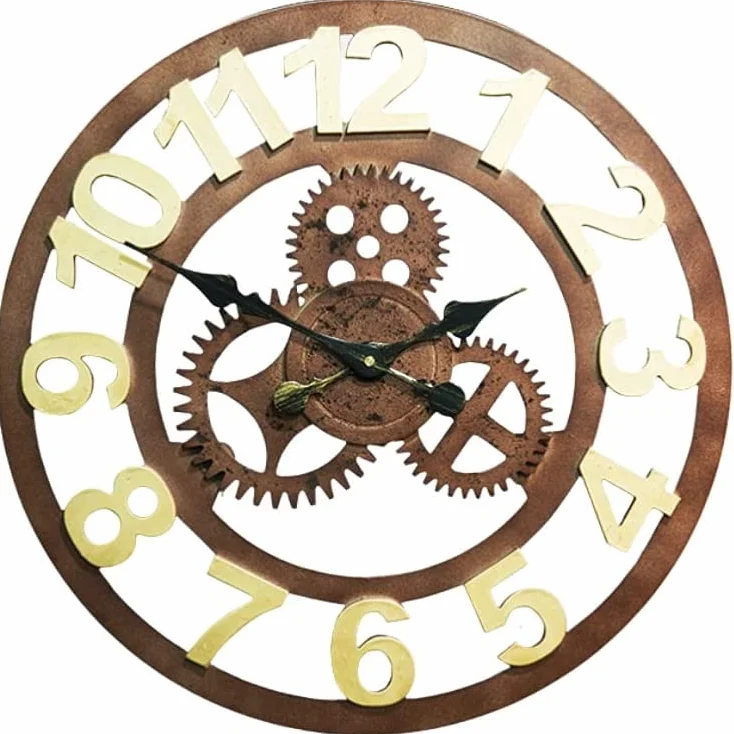 Habiba Regalo Reloj de Pared Retro, Reloj de Pared de Estilo Industrial silencioso Gear para Tienda, Sala de Estar, Dormitorio, Oficina, Decoraciones Hermosas y Elegantes para el hogar Reloj de Pared