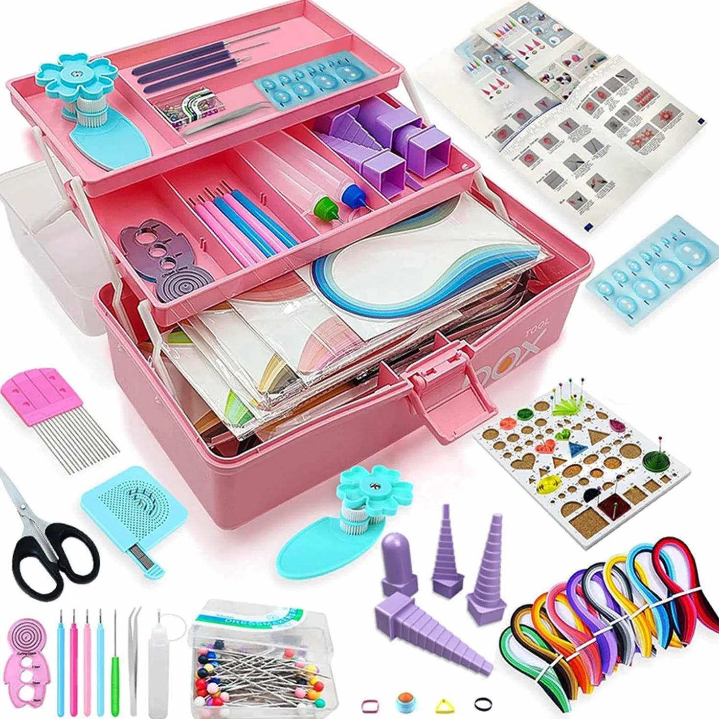 Syzopq Kit para hacer filigranas de papel para adultos principiantes, kit para hacer filigranas con instrucciones y caja de almacenamiento (caja de color rosa)