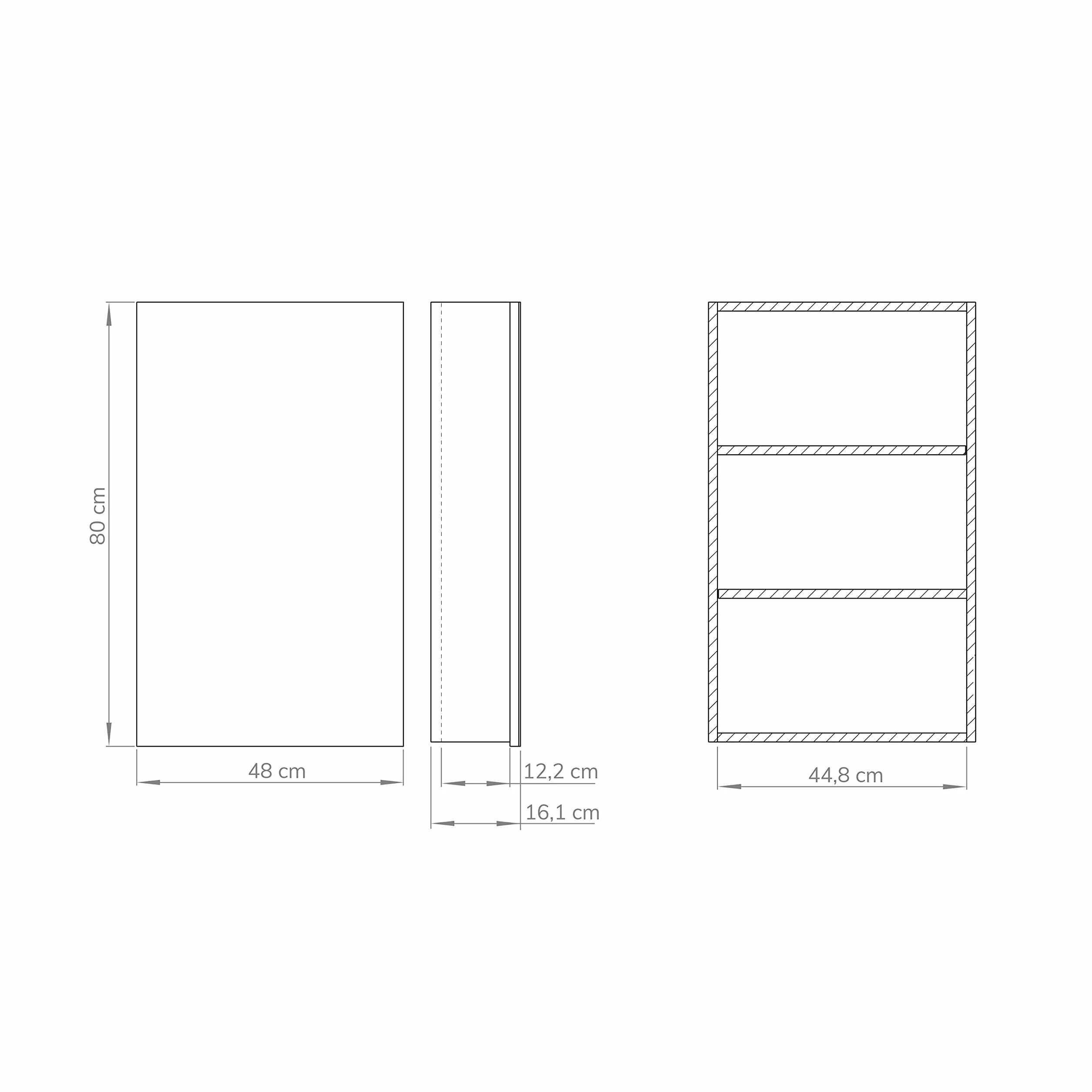Baikal Mueble Camerino con Espejo, Armario Auxiliar de Baño Multiusos, Opción con o sin Luz LED. Mueble de Pared de fácil colocación. Armario MONTADO. Acabado Blanco. Camerino 48 cm