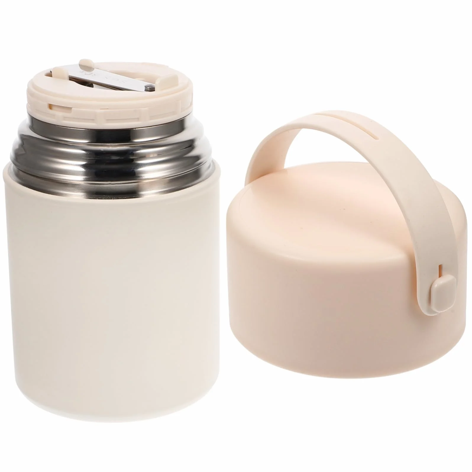Tarro Aire Calor de al Actividades el Libre Mantiene Comida Térmico Acero Inoxidable 850ml Beige con Cuchara Asa, Fácil de Transportar