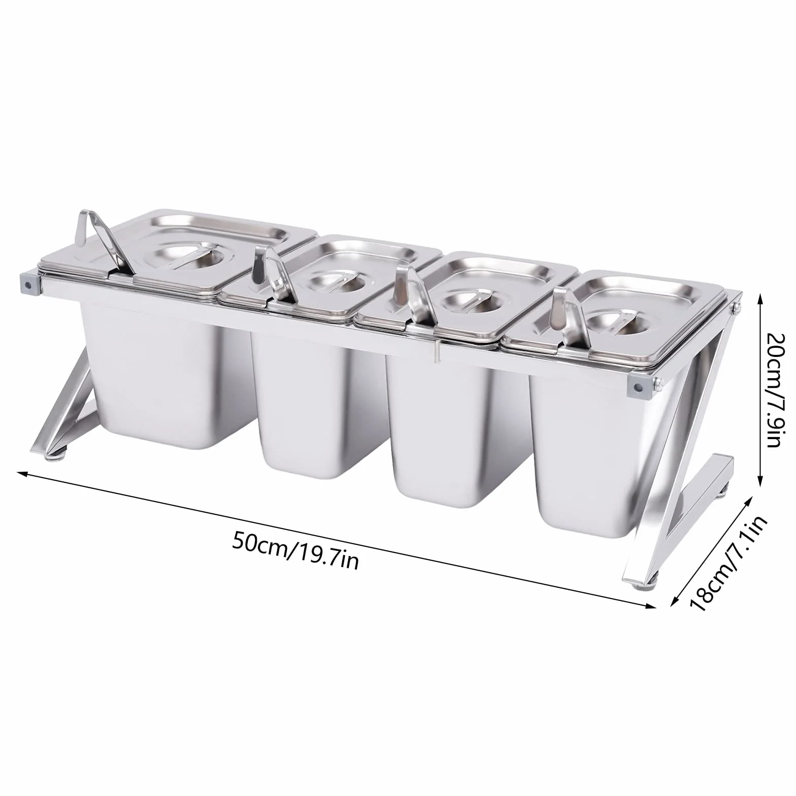Estante de especias expandible, acero inoxidable con tapa, pies antideslizantes, dispensador de especias de 3 1/9, sartén de 1 1/6, 4 cucharas medidoras para almacenamiento de cocina
