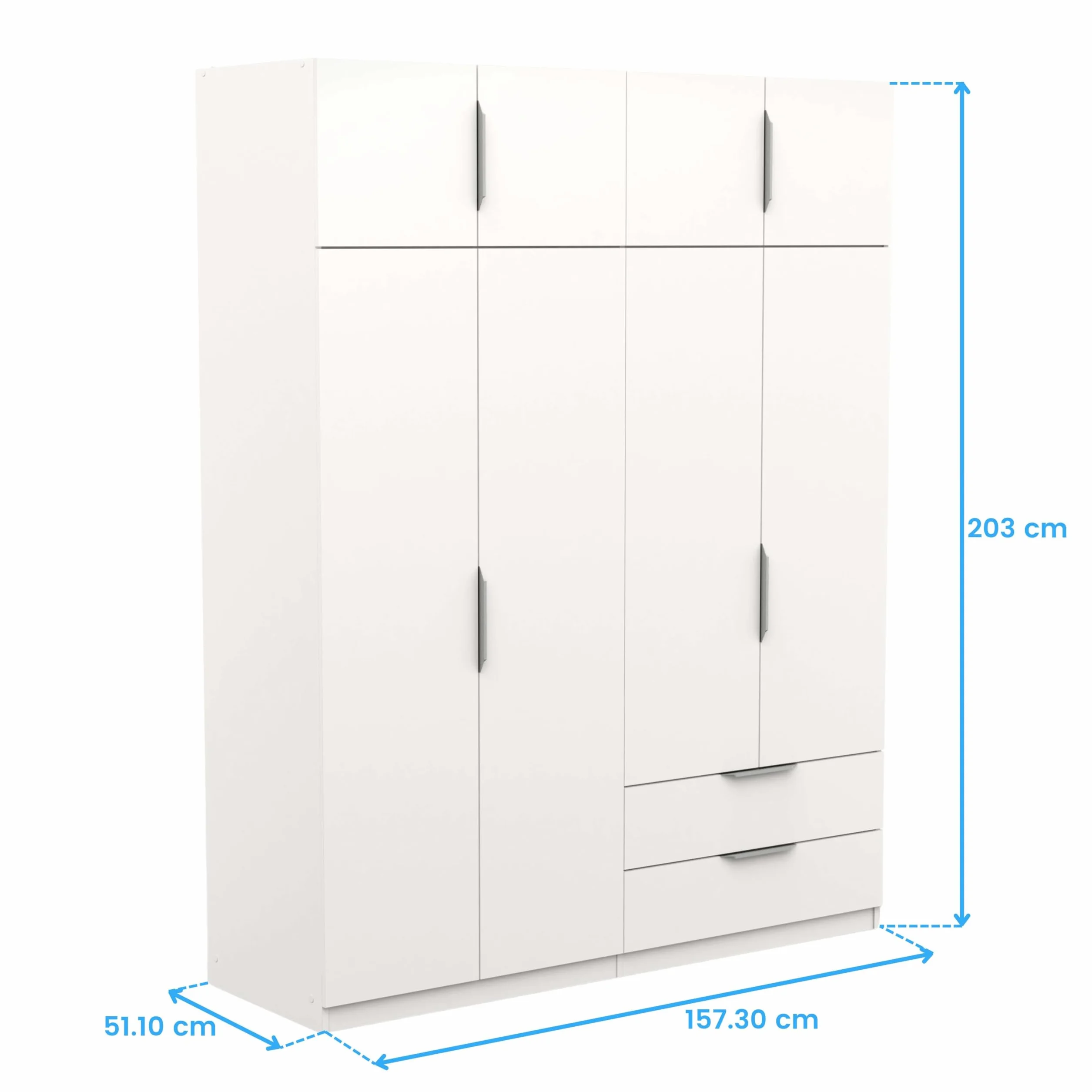 Miroytengo Armario Ghost Grande, Vestidor con Diferentes Compartimentos, 8 Puertas y 2 Cajones, Blanco Mate o Roble Kronberg o en Blanco y Roble 203x158x51 cm
