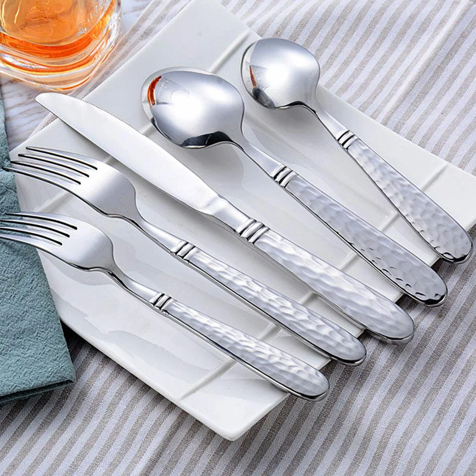 Genérico Juego De Cubiertos De Acero Inoxidable, 20 Piezas De Cubiertos para 4 Personas, Cubiertos Aptos para Lavavajillas, Cubiertos con Mango De Rejilla, Cubiertos De Banquete De Alta Gama
