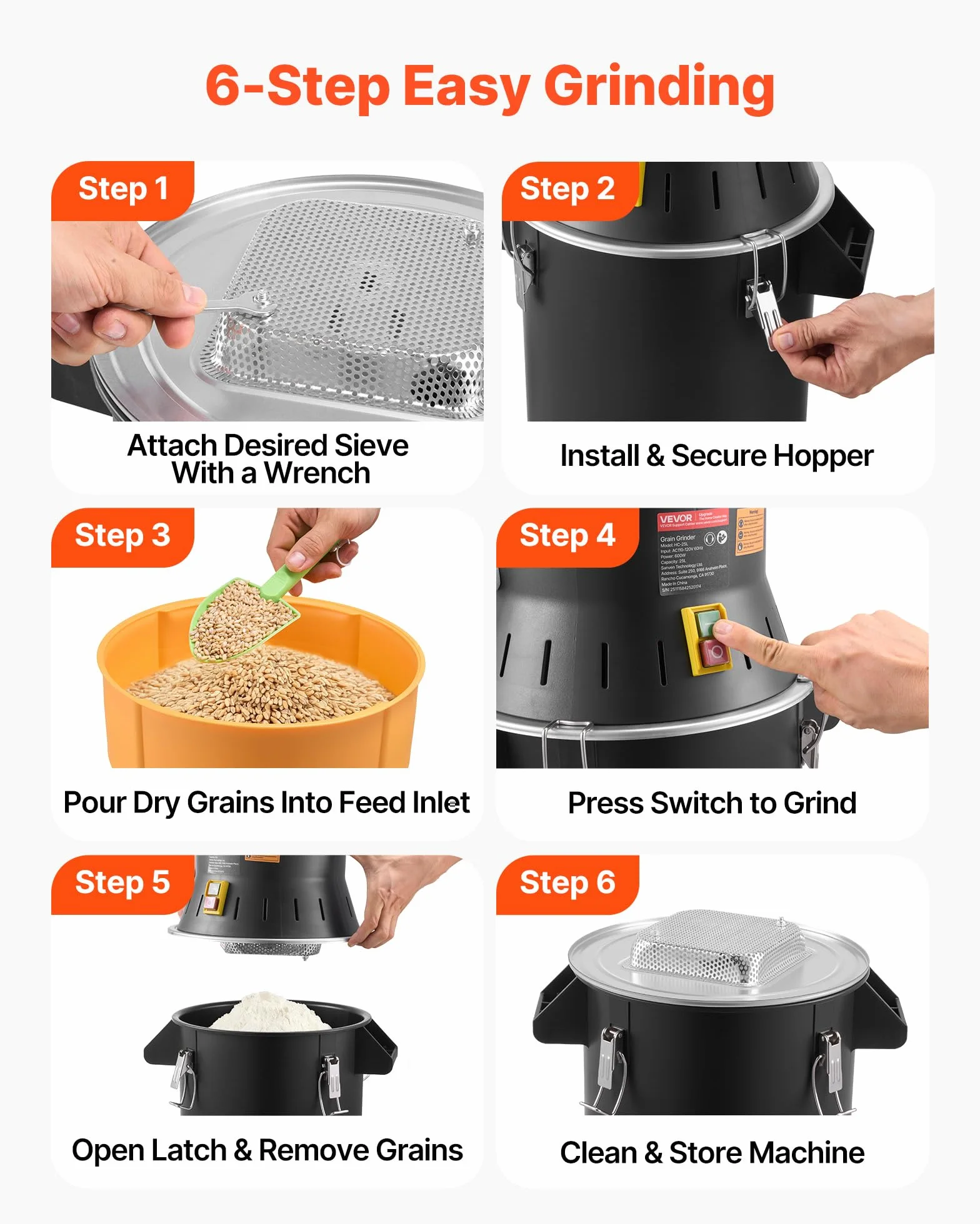 VEVOR Molinillo Eléctrico de Especias 600 W, Molinillo de Cereales de Alta Velocidad 15.000 rpm, con Cuchillas Afiladas Galvanizadas para Granos Secos, Especias, Cereales, Granos de Café, Pimienta