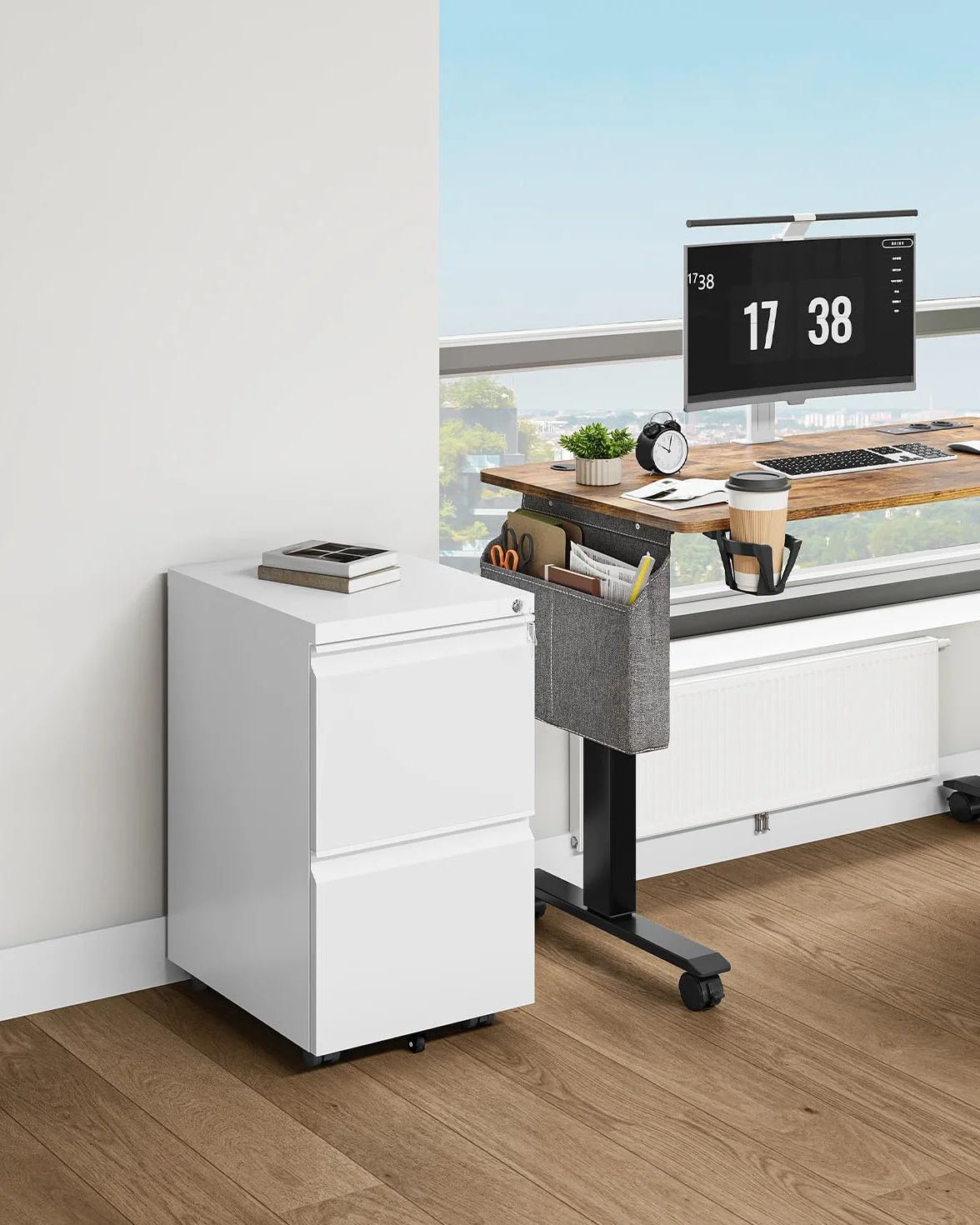 YITAHOME Archivador móvil con 2 cajones con cerradura, archivador antivuelco con rueda para oficina en casa, blanco, 51x39x71 cm
