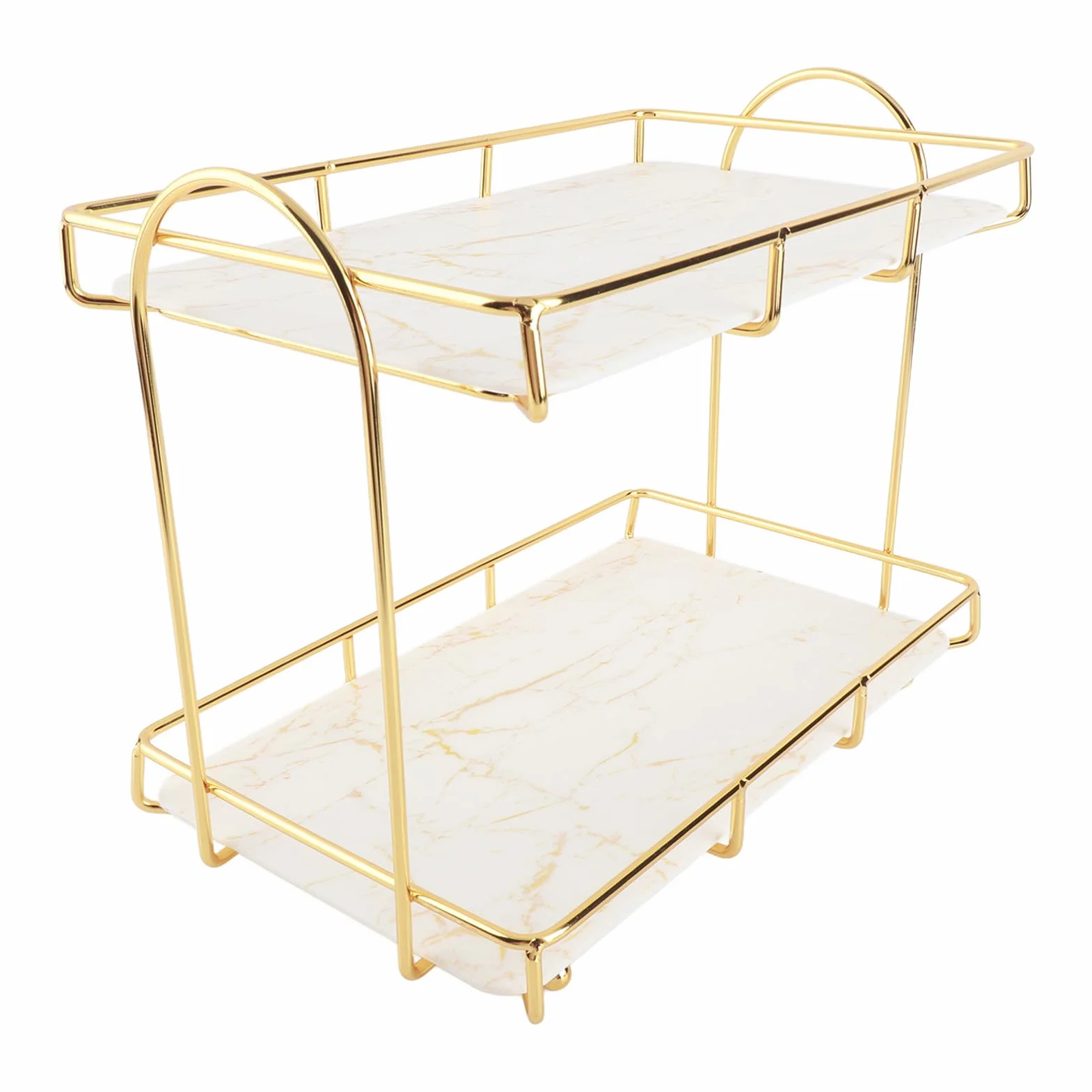 Asixxsix Organizador de baño, Bandeja de tocador Multiusos de 2 Niveles con Revestimiento Dorado para lociones, Maquillaje, cosméticos, perfumes, detergente y Especias, Dorado (L)