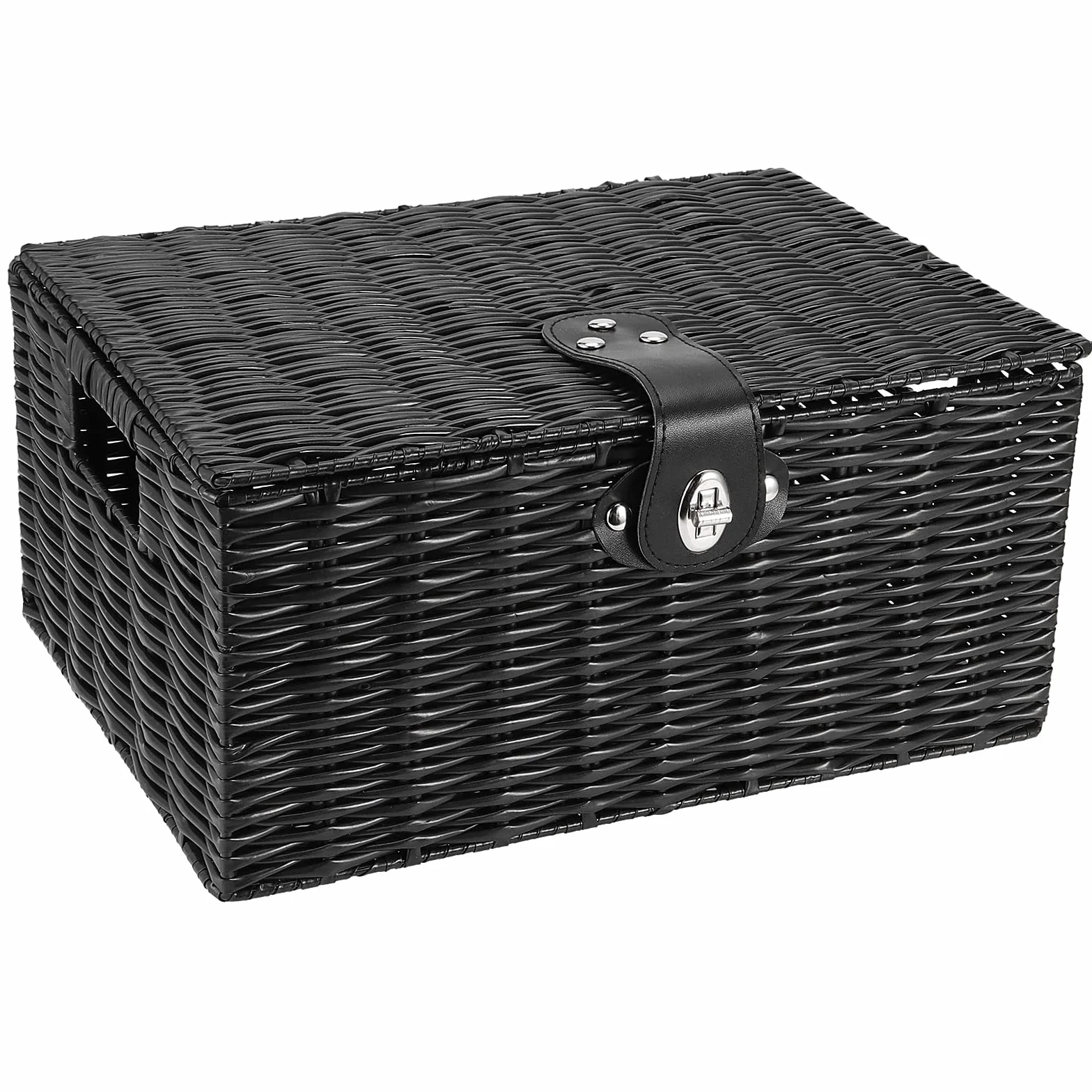 HAKZEON - Cesta Almacenaje, Juego de 3 Negro Cestas Organizadoras de Mimbre con Tapa y Cerradura, Cestas Apilables Tejidas a mano, Cesta para Almacenamiento de Baño, Dormitorio