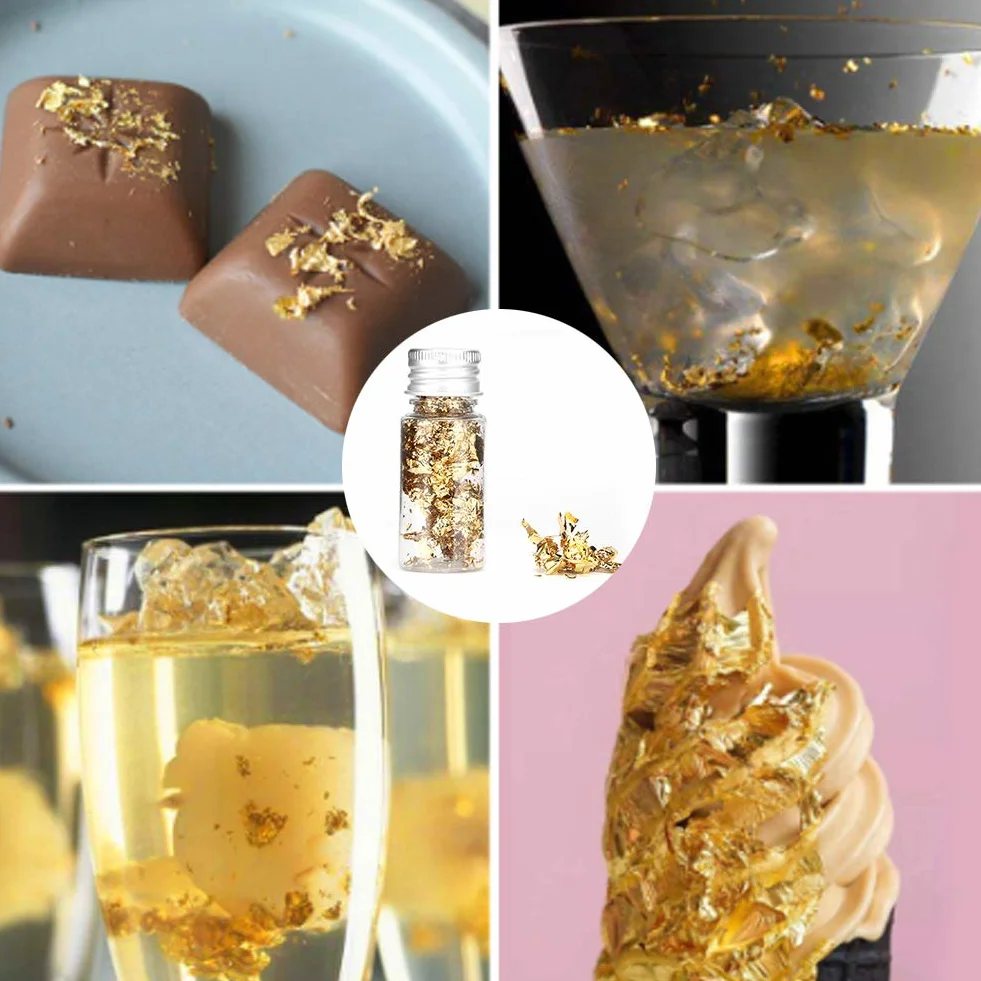 Copos de Lámina de Oro Comestible Multifunción, 2 Botellas para Cocinar y Decoración