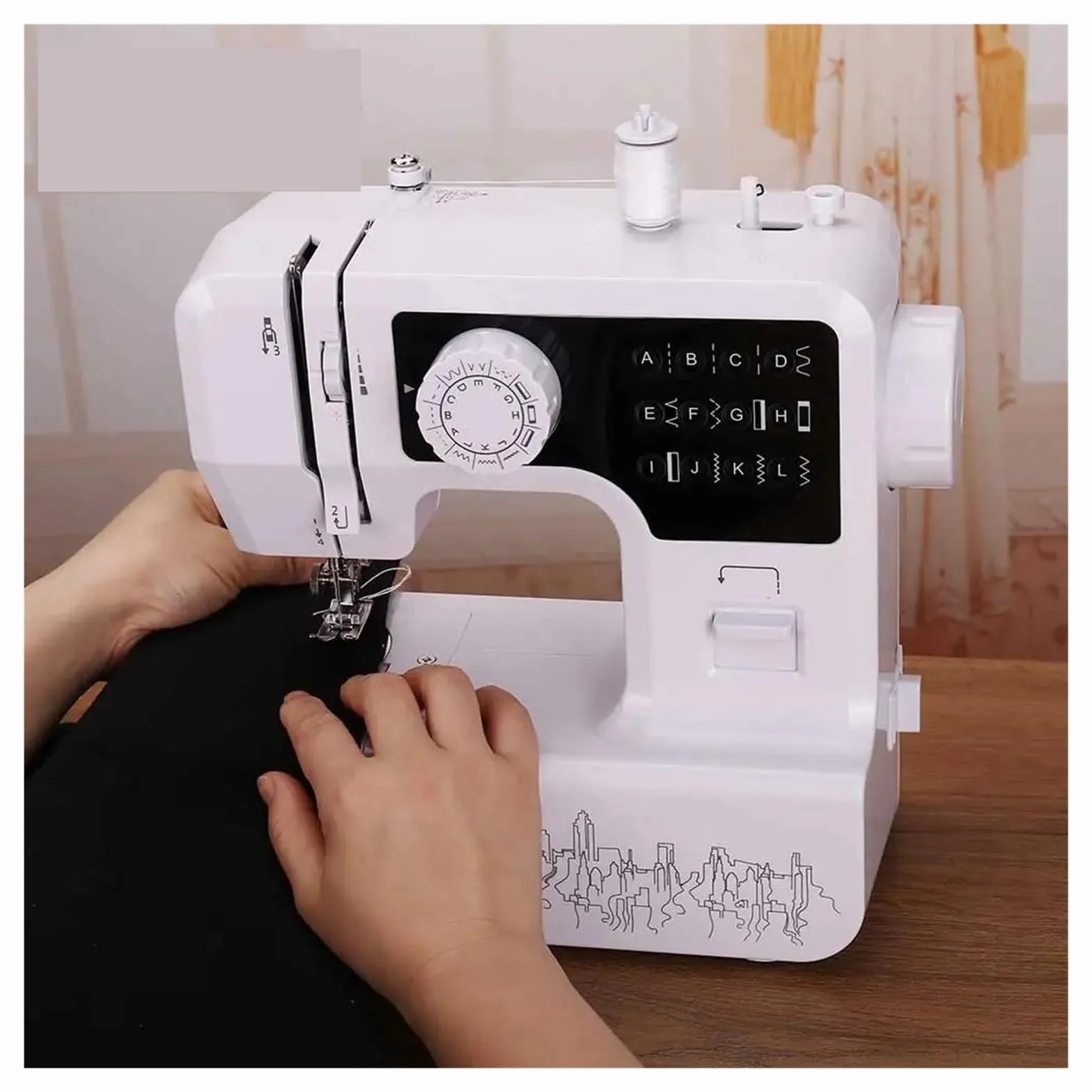 Máquina De Coser Con 12 Patrones Puntadas Incorporados, Miniluz Nocturna Portátil For El Hogar, Stent Metal Inverso Potente Silenciosa Y Estable(Sewing machine B)