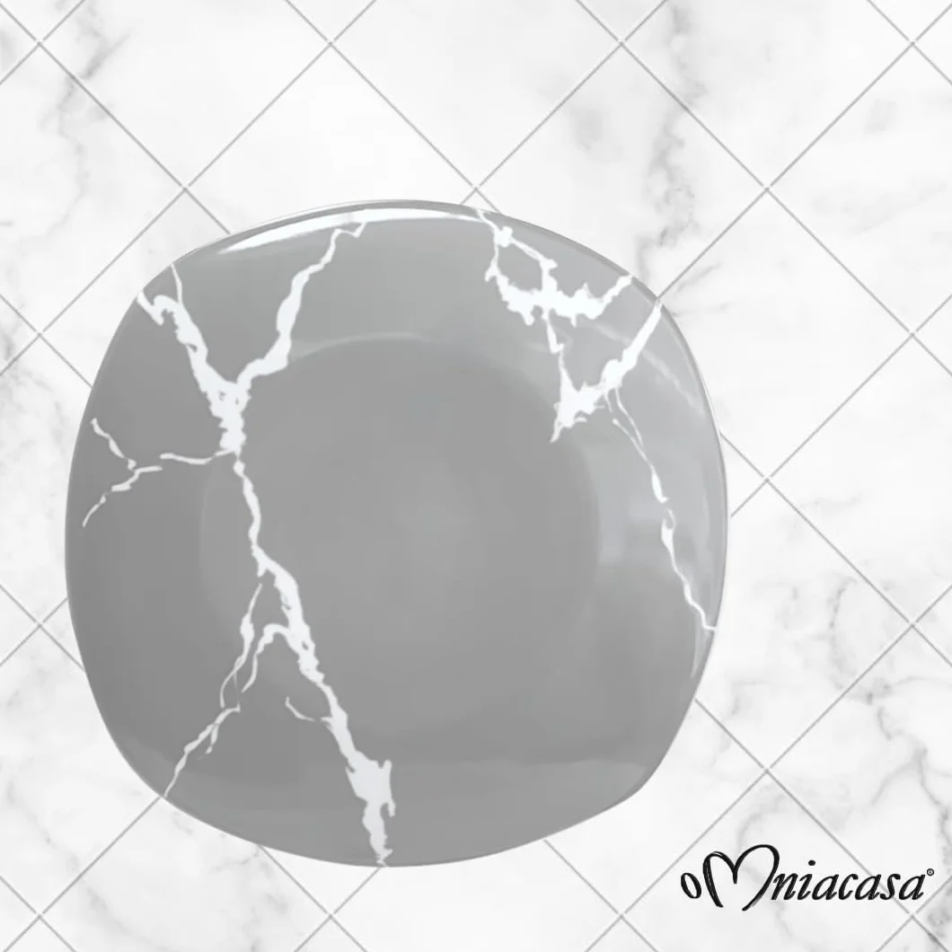 Vajilla de 38 piezas para 12 personas | Resistente porcelana blanca y gris, diseño moderno marmolado, elegante refinado, uso diario, ocasiones especiales, lavable en lavavajillas
