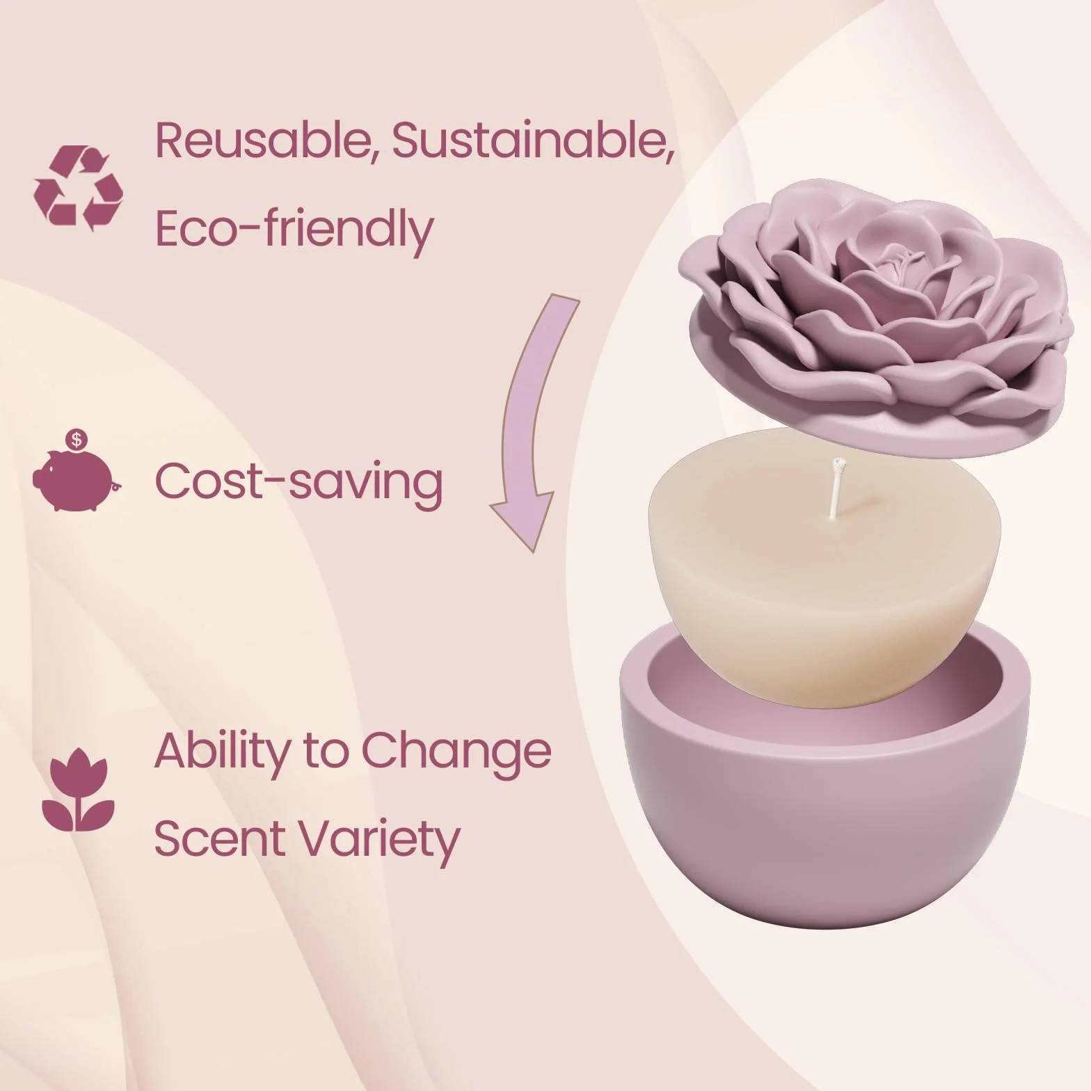 BOOWAN NICOLE Tarros para velas con tapa de flor de rosa y moldes de silicona de 70 ml para rellenar velas Jesmonite, candelabro de yeso para hacer velas artesanía (SH1074+LZ0698)