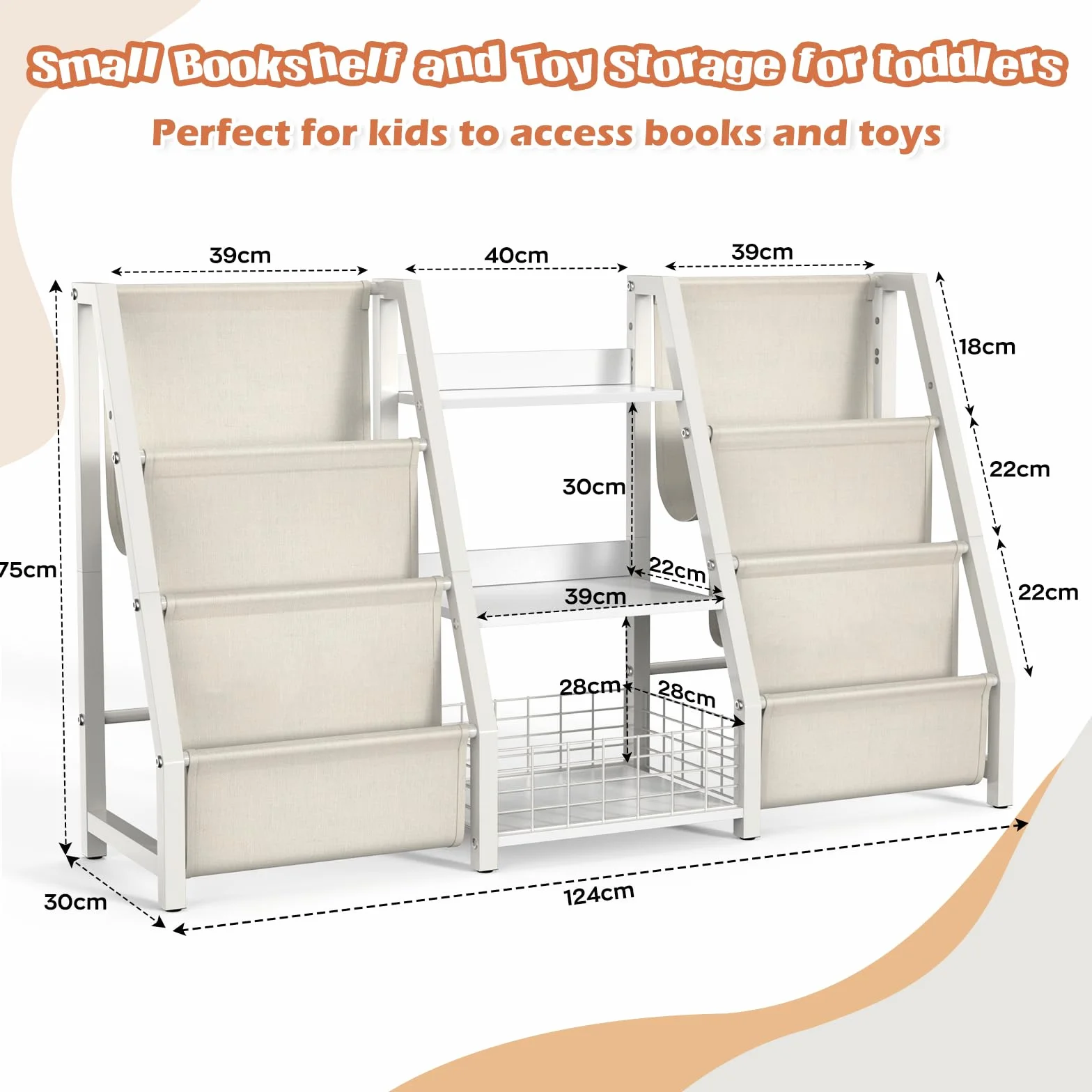 BORISI Estantería Montessori Infantil - Libreria con 6 Niveles, Estante Organizador de Juguetes y Libros para Niños, Mueble de Almacenaje para Dormitorio, 124x30x75 cm, Blanco