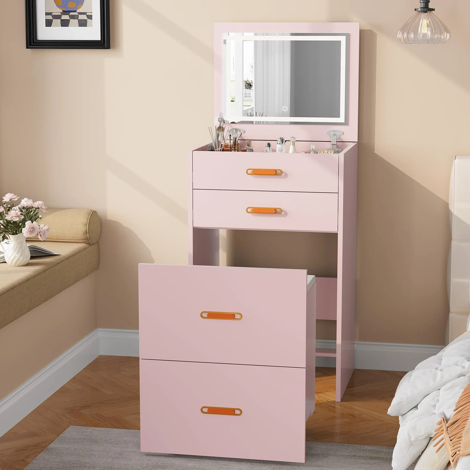 Garvee Tocador Moderno 3 en 1 para Dormitorio con 3 Cajones, Mesa de Maquillaje Multifuncional