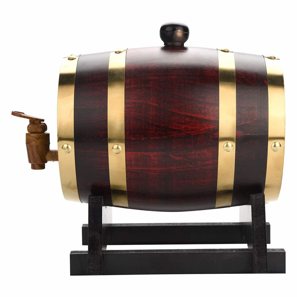 Barril de roble, 1,5 L, madera de roble envejecido, vino, licor, whisky, barril de almacenamiento con grifo para cerveza, whisky, ron puerto