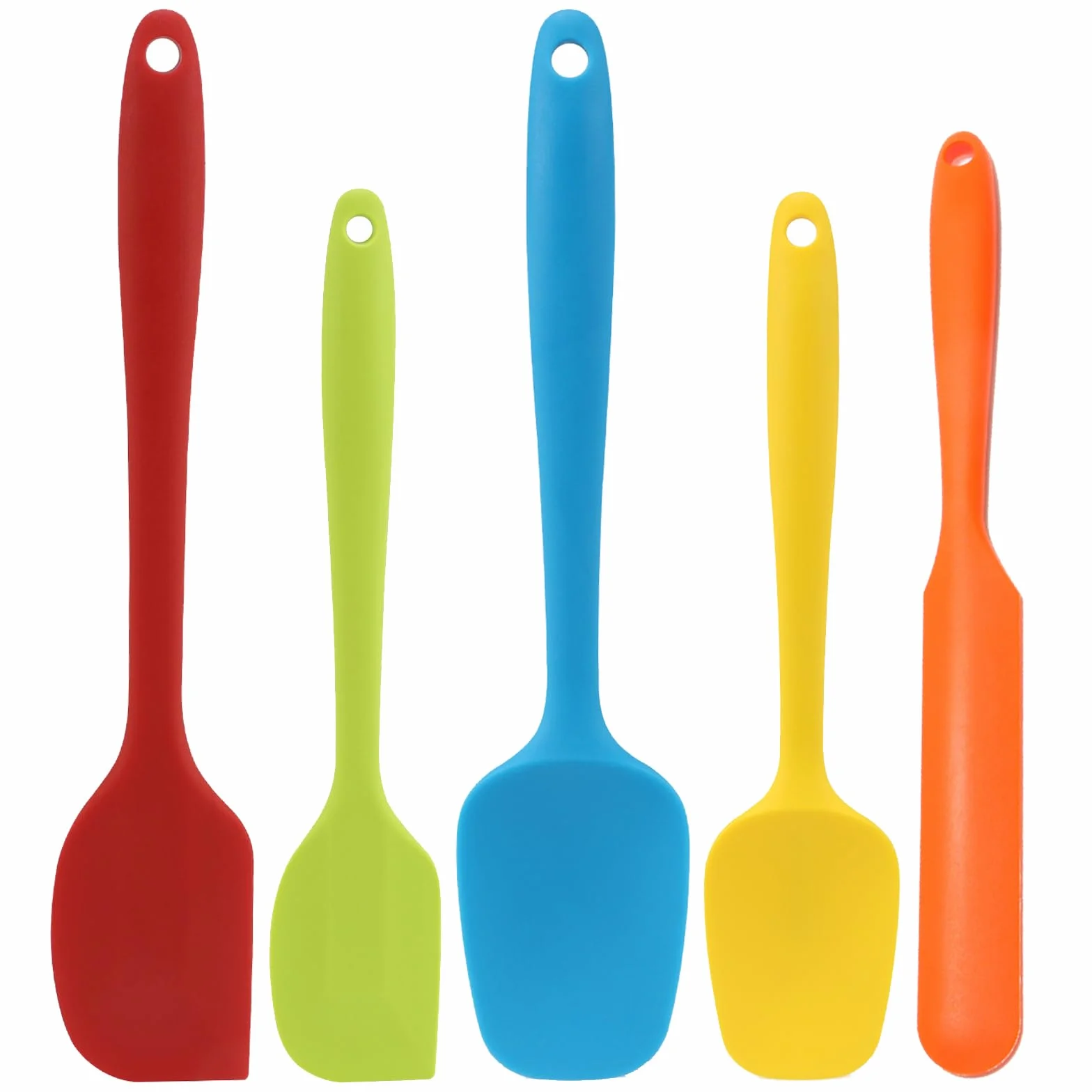 Juego de 5 espátulas de silicona antiadherentes de goma flexible con núcleo de acero inoxidable para hornear y mezclar, aptas para lavavajillas, multicolor