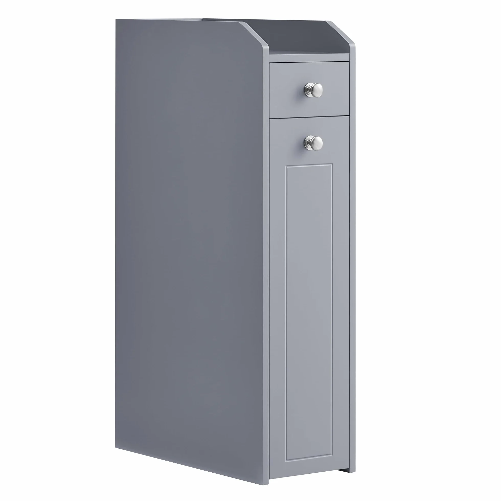 VASAGLE Armario de Baño, Armario Estrecho de Pie, Portarrollos de Papel Higiénico, con Cajones, para Espacios Pequeños, Gris Paloma BBC847G02
