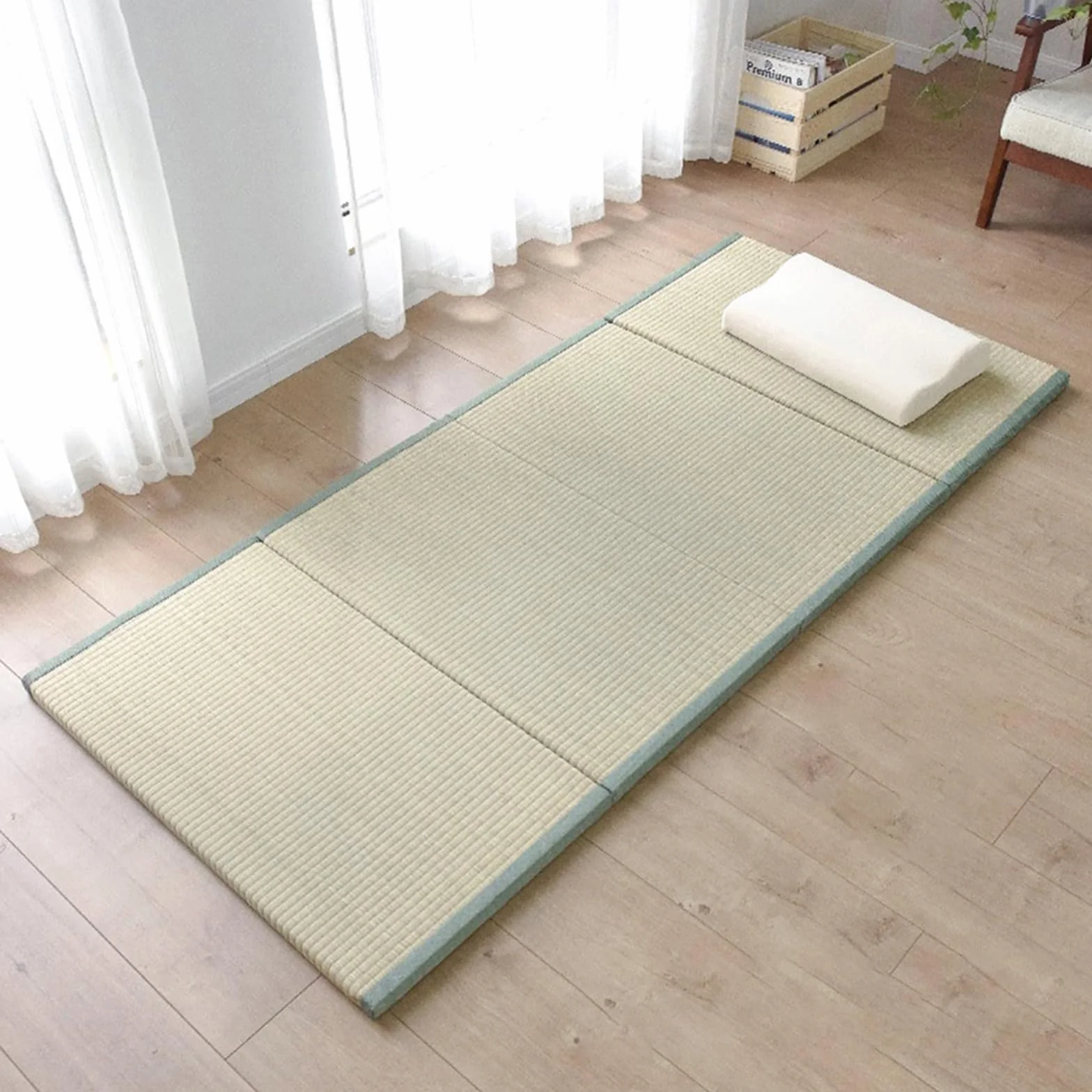 Estera De Tatami Tradicional Japonesa - Colchón De Futón Firme Y Cómodo De 4 Pliegues Hierba Verde Natural - Ideal para Meditación Yoga Sala Zen Salón De Té Japonés(Size:90x200x3.5cm)