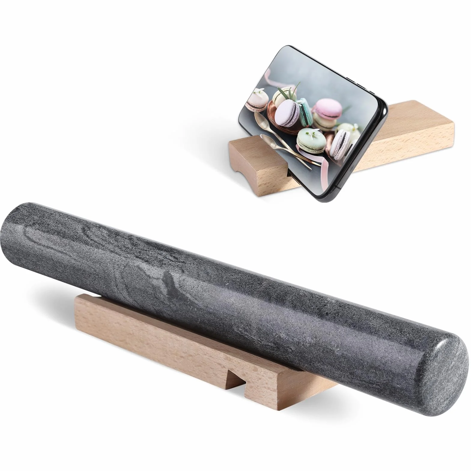 Koville Rodillo francés de mármol natural africano, rodillo antiadherente de 12 pulgadas para hornear, rodillo de masa para pasta, albóndigas, fondant, pastel, pan, pizza, herramientas de cocina para