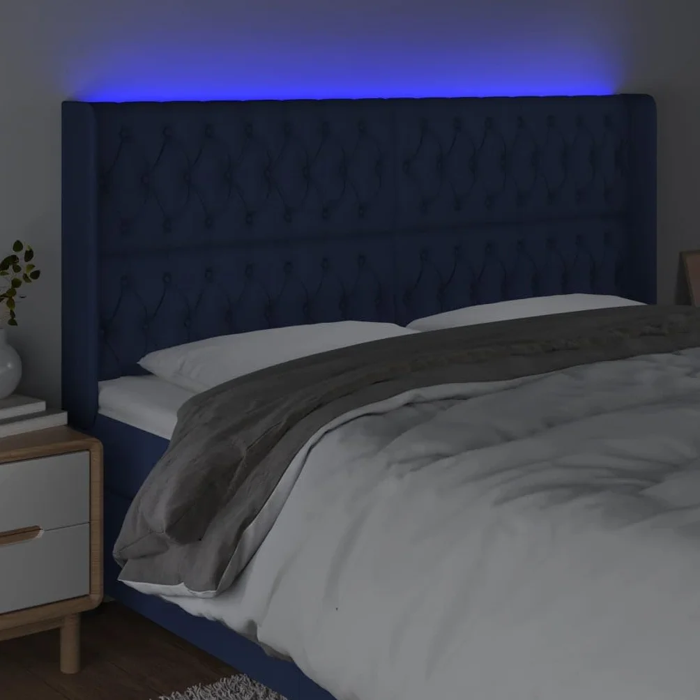 Cabecero de Cama LED Azul 183x16x118/128cm Altura Ajustable con Luz RGB para Jóvenes y Adultos