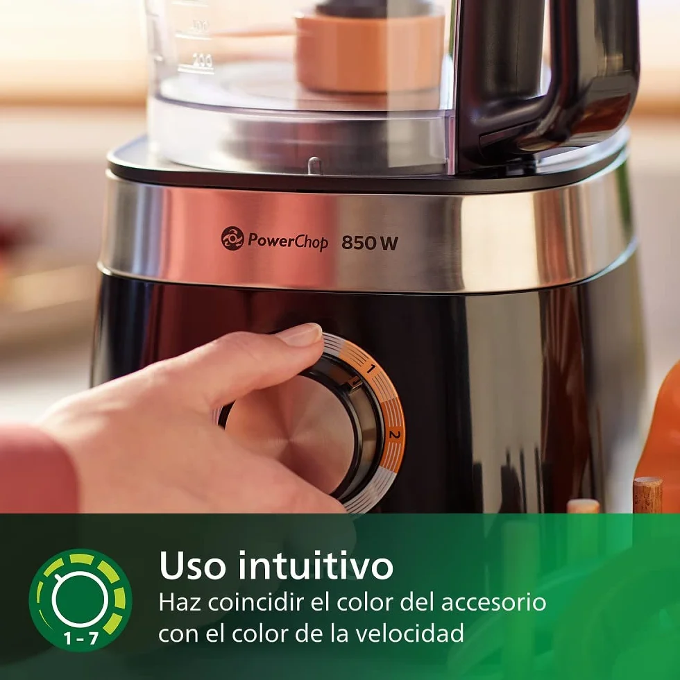Philips Robot de Cocina Compacto y Licuadora - 850W, 31 Funciones, Jarra 2.1L, PowerChop, Cuchilla de Acero Inoxidable (HR7530/10)