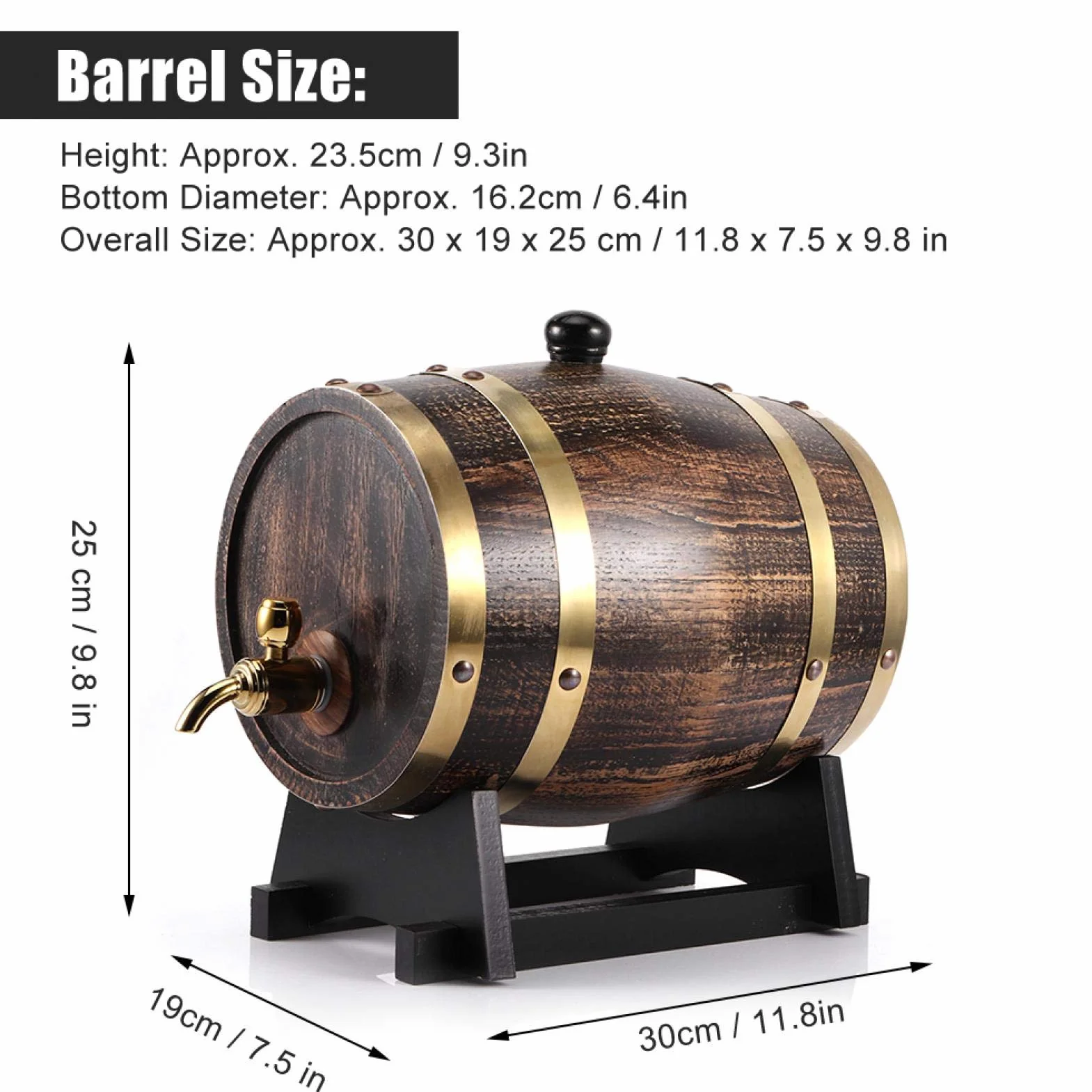 Barril de envejecimiento de roble, 3L Estilo retro Madera de roble Vino tinto Brandy Barril de whisky Contenedor de cubo de barril con grifo