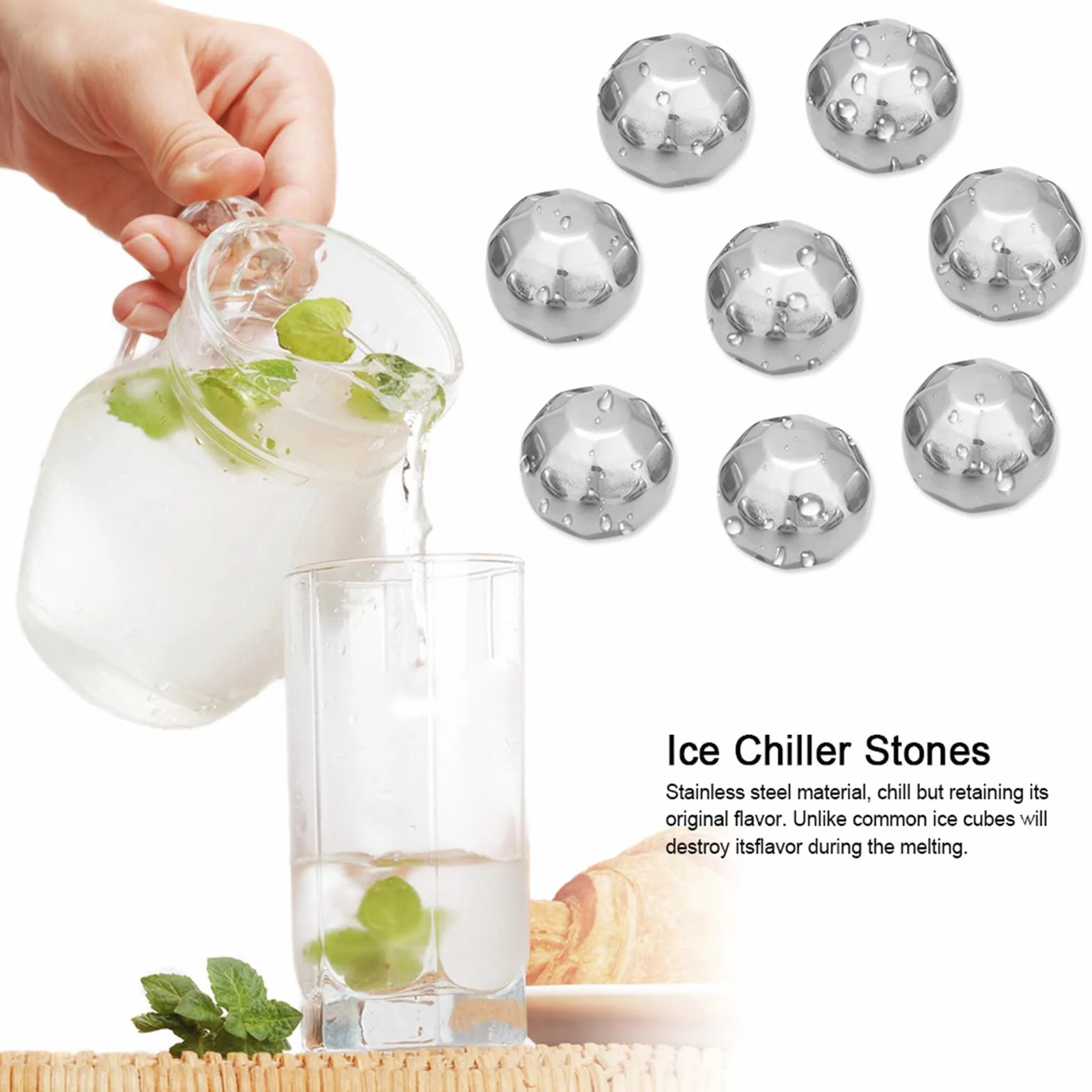 Rocas para Whisky de Acero Inoxidable, Esferas de Hielo Enfriadoras con Pinza