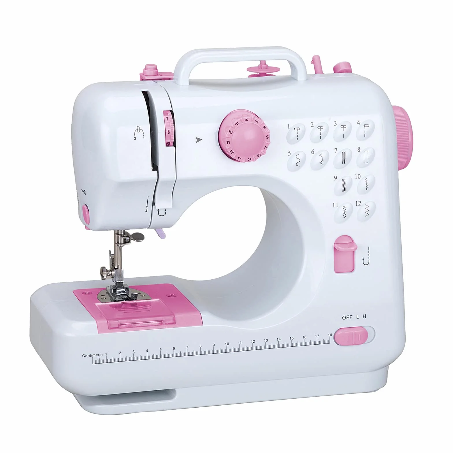 Máquina de Coser, 12 Puntadas Maquina de Coser Niña, Automático Pespunte Doble Hilo Portátil Maquina de Coser Manual para el Hogar con Dos Velocidades y Luz LED, para Adultos Niños (Rosa)