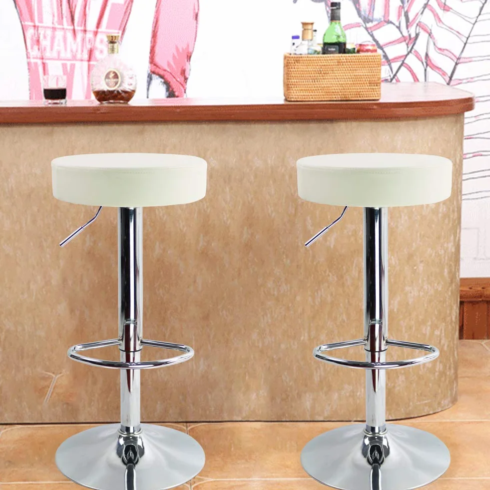 KKTONER Taburete de Bar Regulable en Altura Giratorio Taburete de Trabajo Taburete de Oficina Cuero PU Blanco