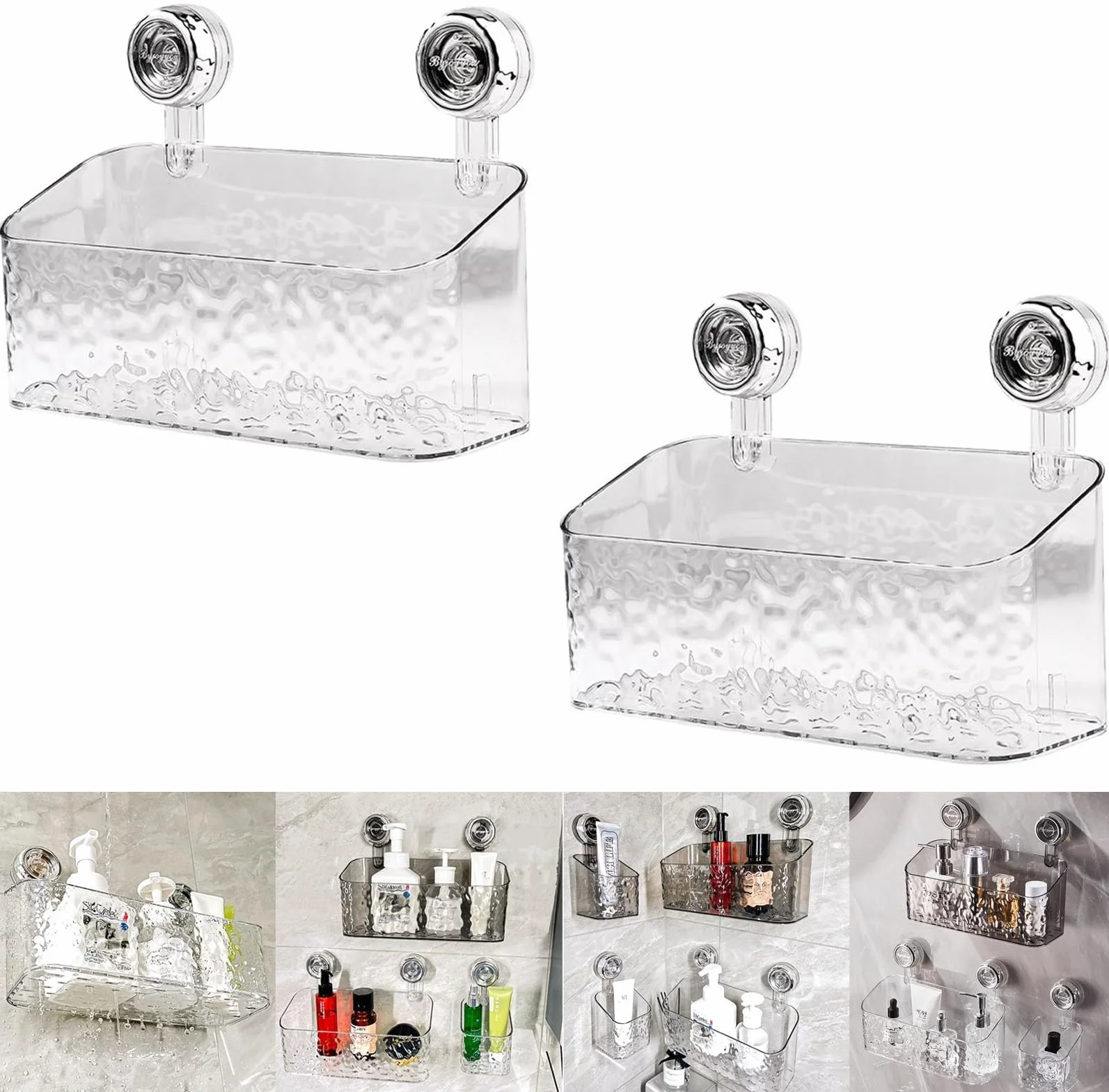 Estante de baño con ventosa, organizador de pared transparente sin taladro, para ducha, cocina y baño, estante de ducha impermeable para jabón, champú y cepillo de dientes