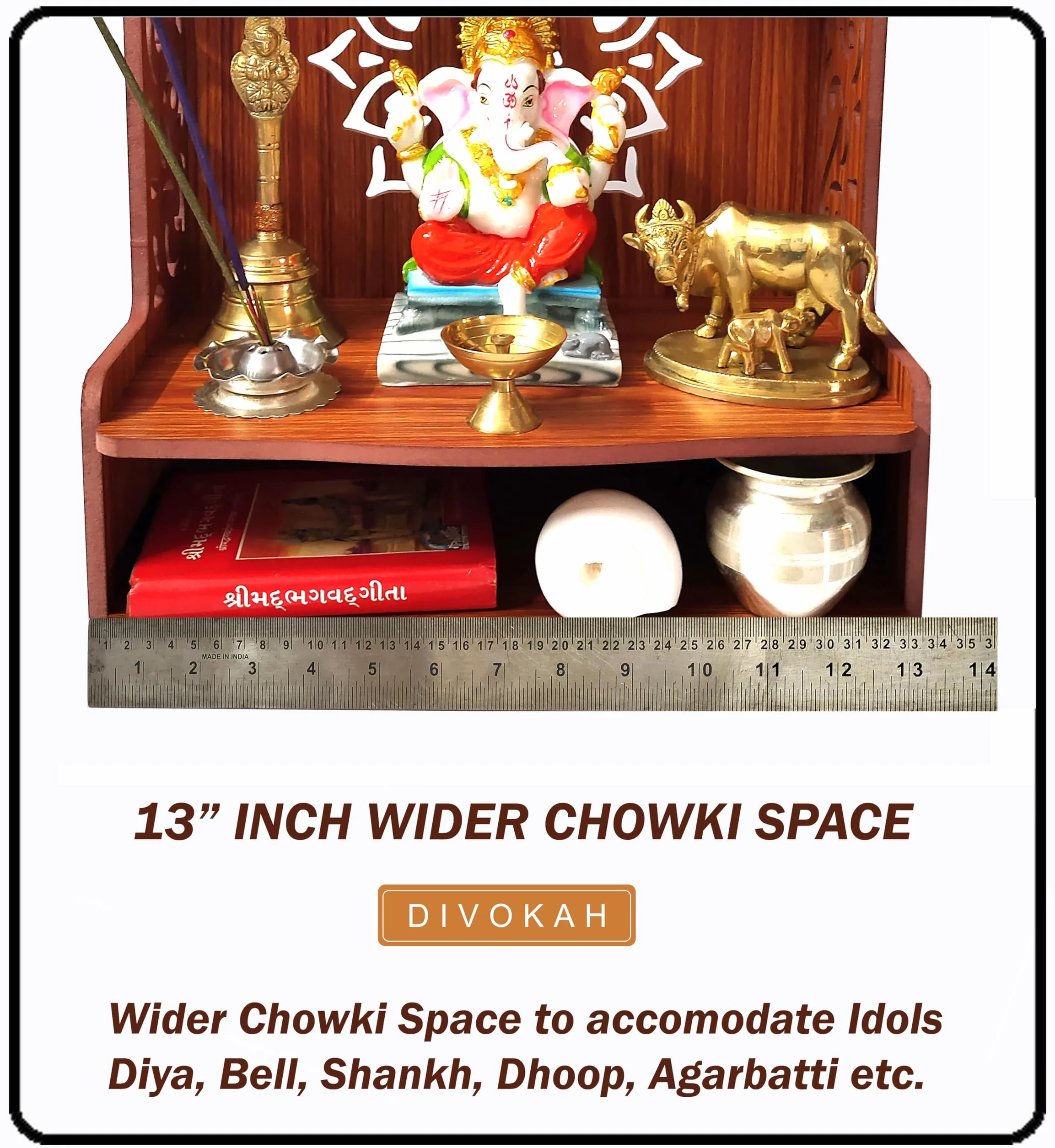 DIVOKAH Hermoso Pooja Mandir de madera para el hogar/templo para el hogar y la oficina/Puja Mandir/Puja Stand/Pooja Mandapam con foco LED (8 mm de grosor de madera contrachapada) (WDN LED OMFLV)
