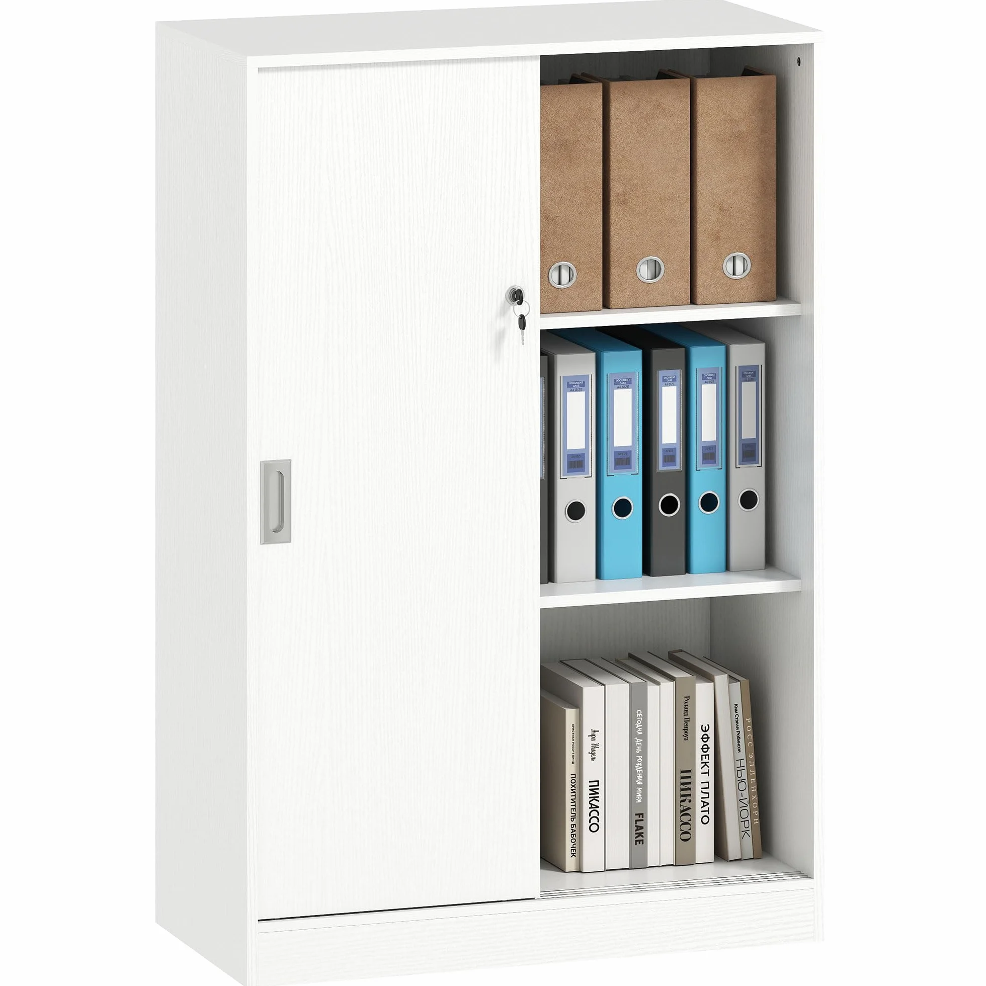 HOMCOM Armario de Oficina Práctico con 2 Puertas Correderas Llaves y 3 Estantes para Despacho Estudio 80x40x120 cm Blanco