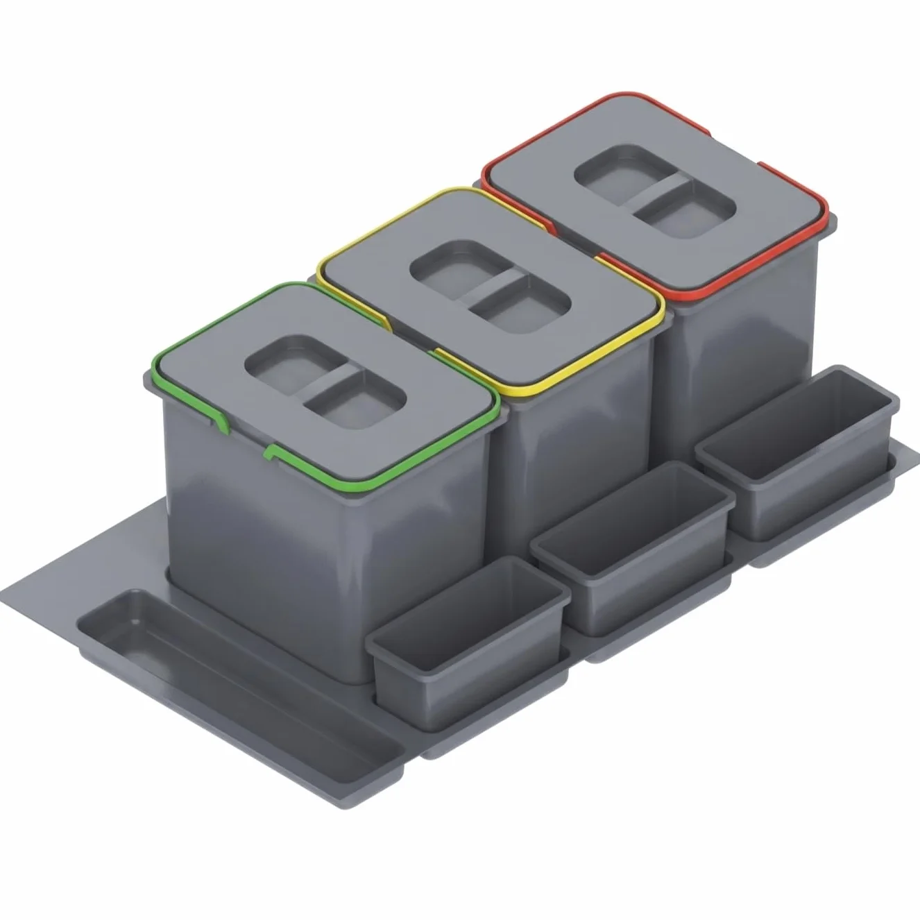 Sistema De Reciclaje De Cocina Para Armario De 90 Cm 3 Compartimentos 80,3x49x30 Cm (3x 15L) Con Tapa Cubo De Basura Empotrado
