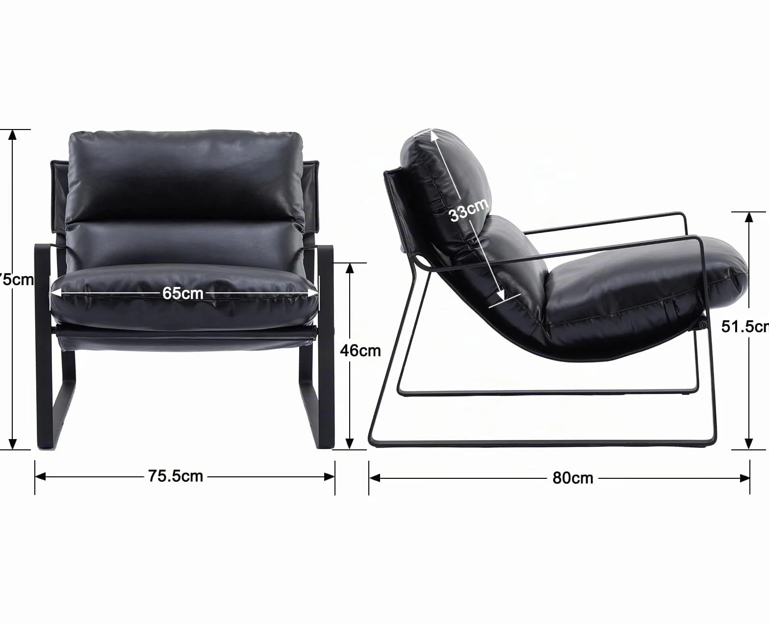 Ya-Home Sillon Individual Moderno Silla Ocio de Salón con Patas Negras,Silla Relax de PU Cuero con Brazos Butaca de Lectura Sencillo para Hogar/Apartamento,Negro