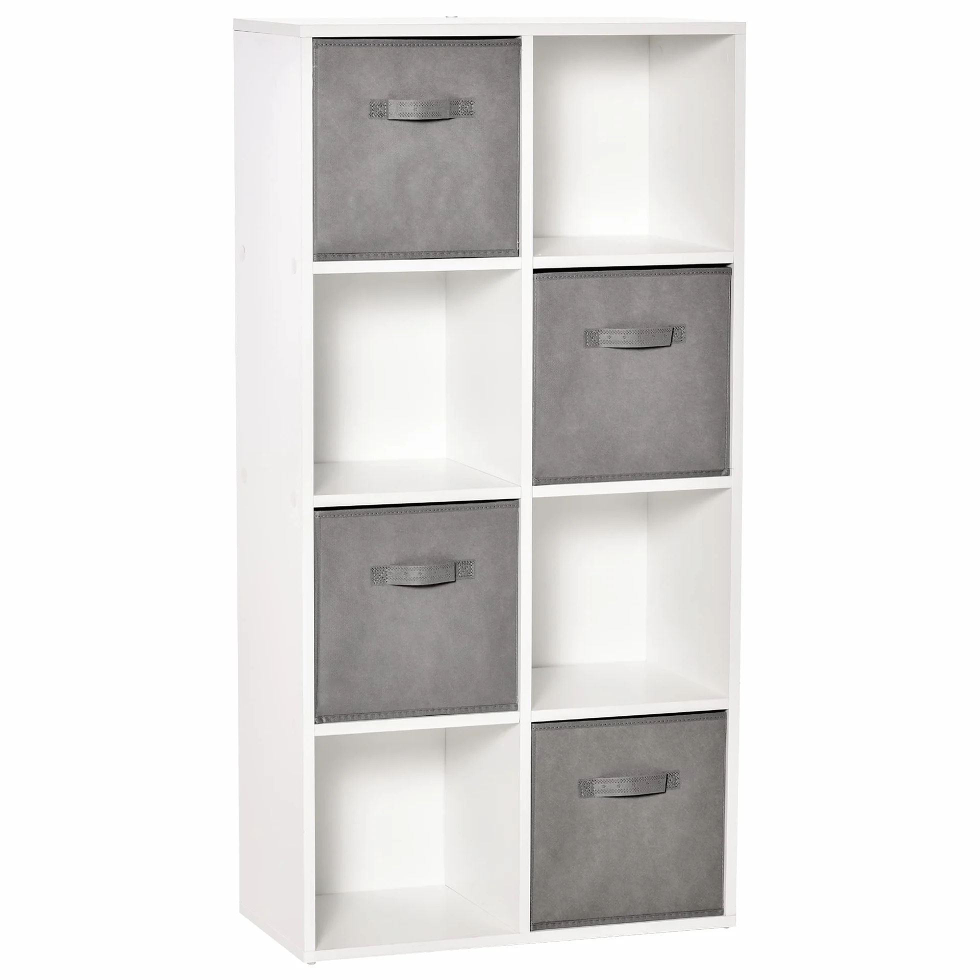 HOMCOM Estantería para Libros 8 Cubos, 61,5x30x121,6 cm Blanco y Gris | Librería Modular, 2 Cajones Extraíbles Tela no Tejida, Oficina Estudio Dormitorio