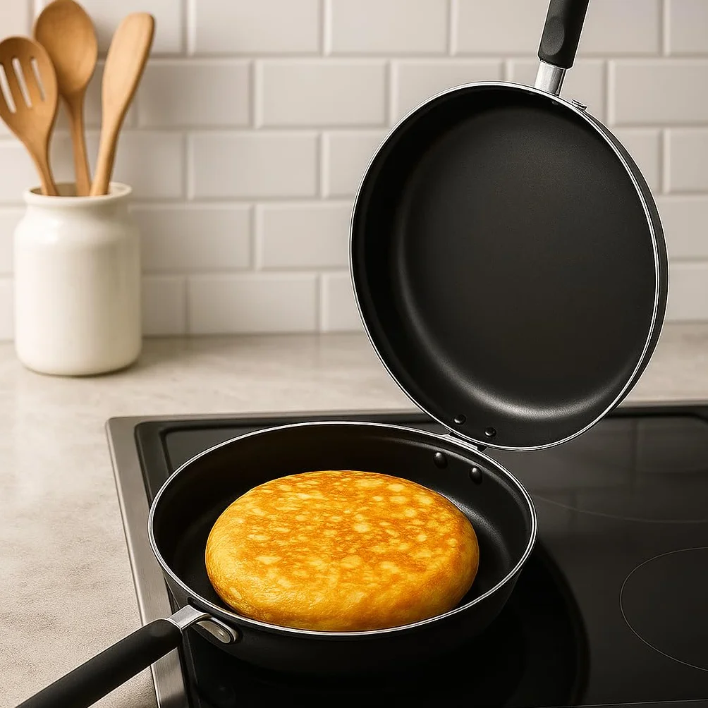 Doble Sartén Voltea Tortillas - Tortillera - Sarten para Tortilla Patatas - Sarten Doble para Tortillas - Vitro-Inducción - 28 cm