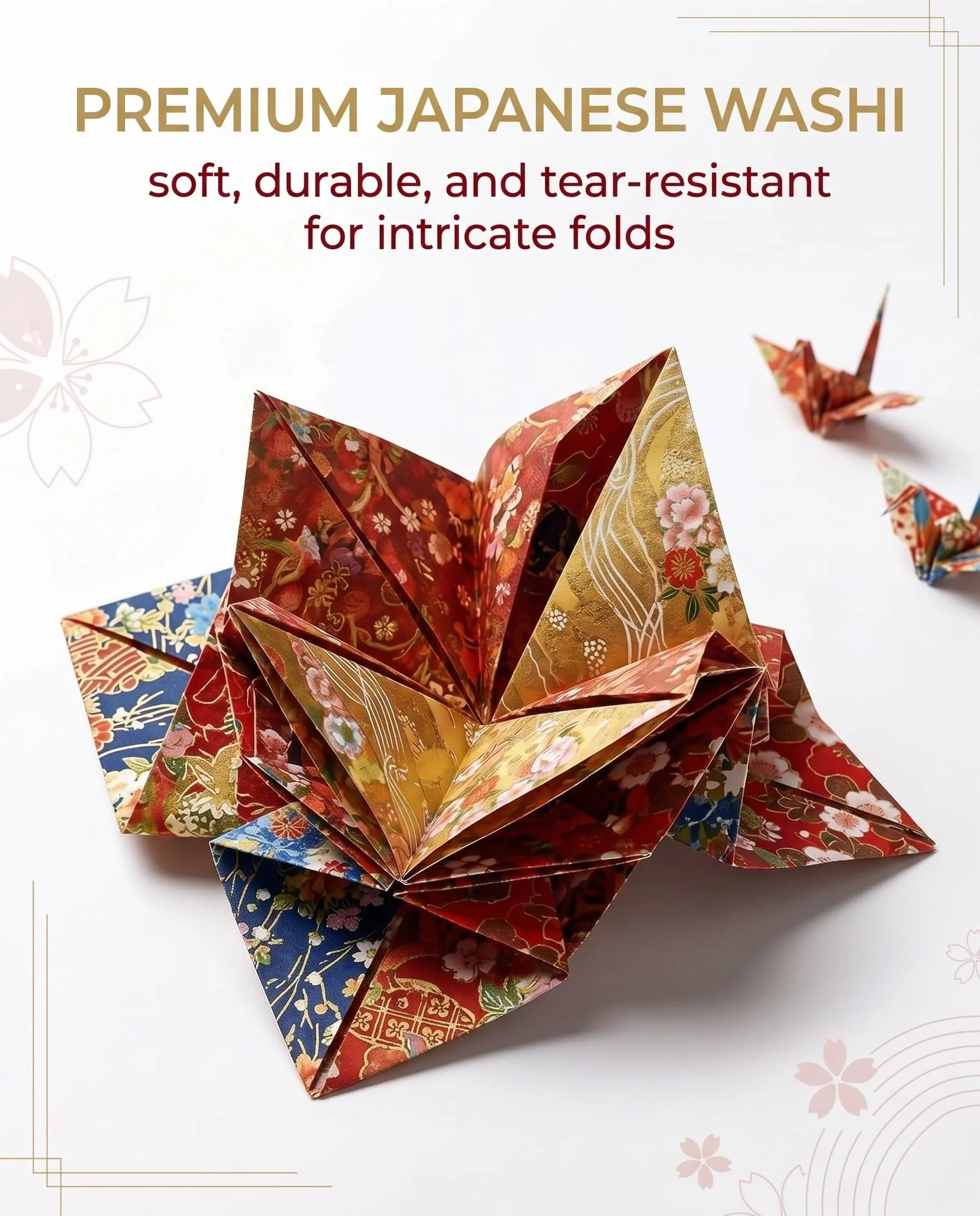 Papel Origami 15x15 cm 60 Hojas Japonés Tradicional Doble Cara Diseños Florales para Manualidades y Decoración