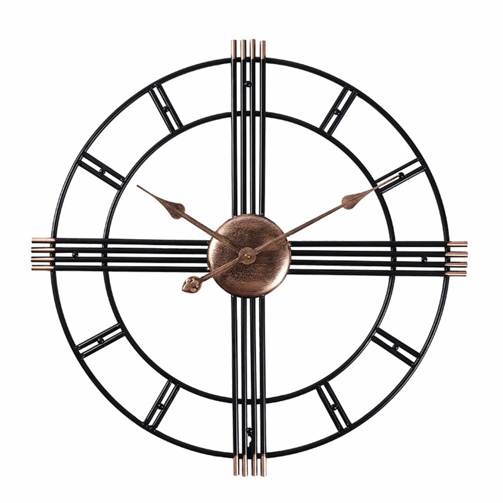 Reloj de Pared metálico con Grandes números Romanos, 60 cm Redondo Vintage silencioso de Metal, Moderno sin tictac Funciona con Pilas, Incluye Gancho e Instrucciones