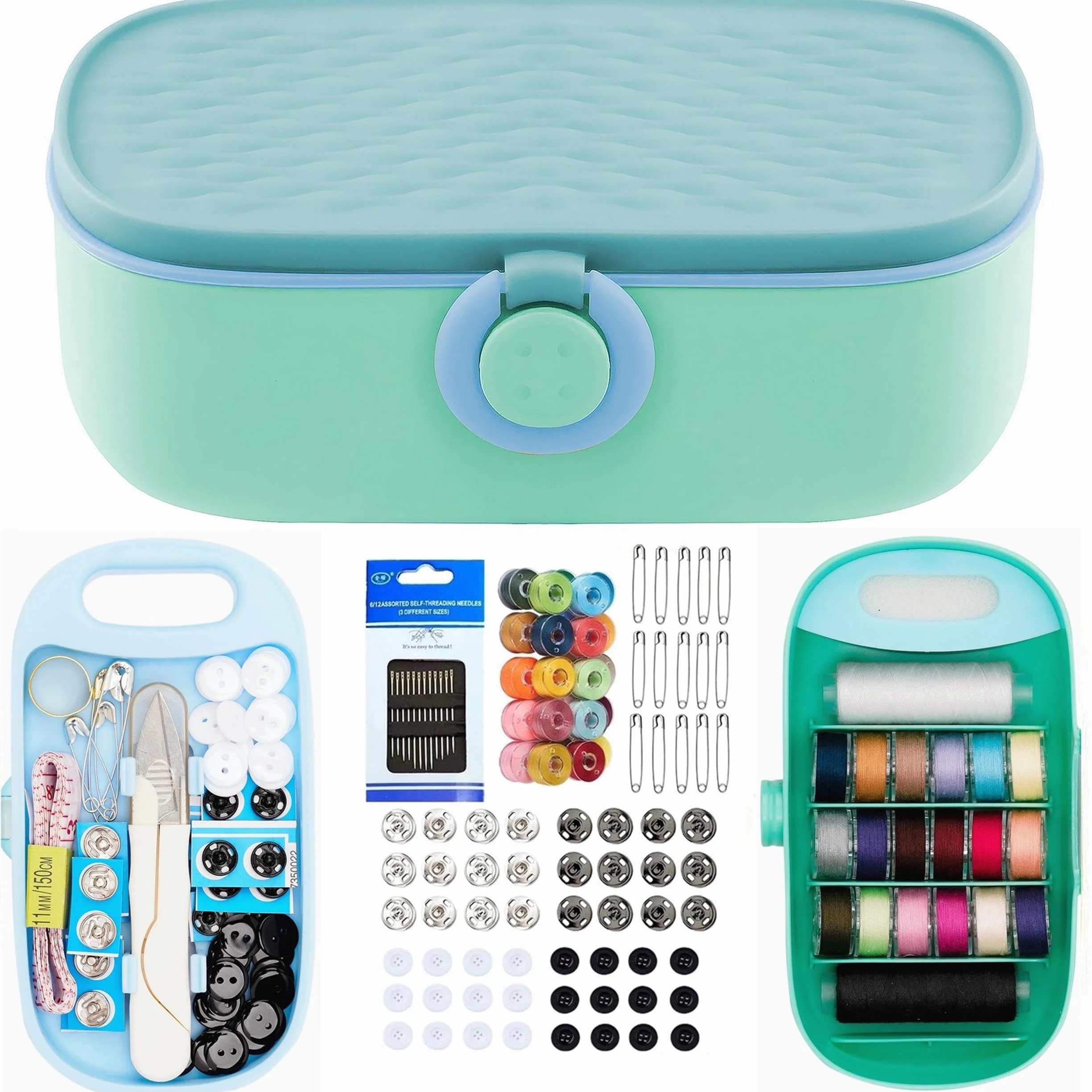 WANSHUNLMI Kit de proyectos de costura, 140 piezas de suministros de costura familiares de viaje, kit de reparación portátil para viajeros, kit de costura para viajeros, accesorios de hilo de coser,