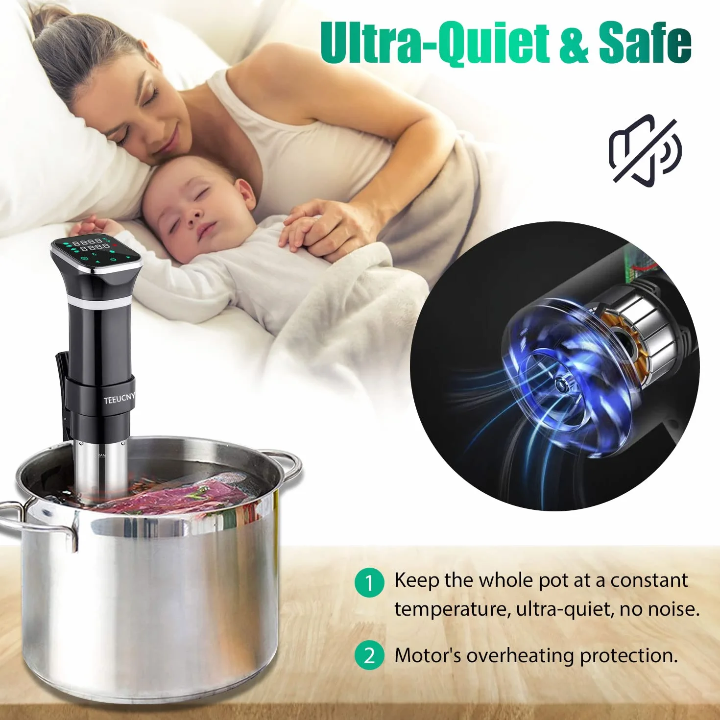 Sous Vide Aparato de Cocina Precisión, Máquinas para Cocinar al Vacío, Circulador de Inmersión Termal con Pantalla LCD Legible, Temporizador Ajuste de Temperatura, Noxidable Libre de BPA 1100W