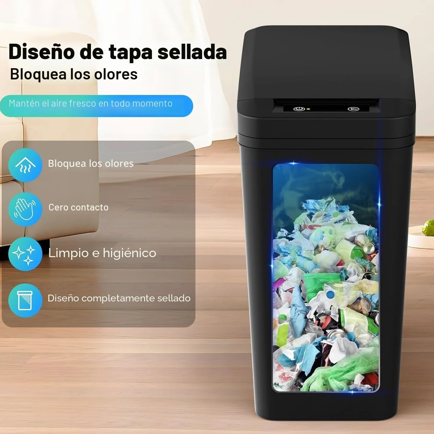 Papelera Automática de Baño 12L con Sensor de Movimiento, Cubo de Basura Inteligente Sin Contacto