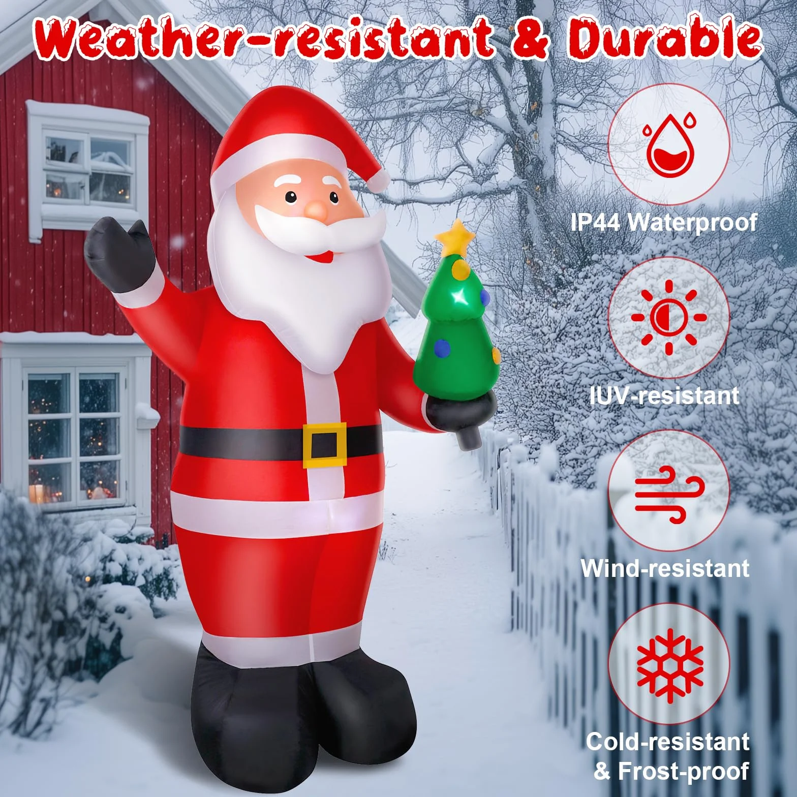 Papá Noel Inflable, 244cm Santa Claus Hinchable con Luces LED, Inflador Eléctrico Decoración Navideña para Interiores Exteriores, IP44 Impermeable -1000mAh/12W