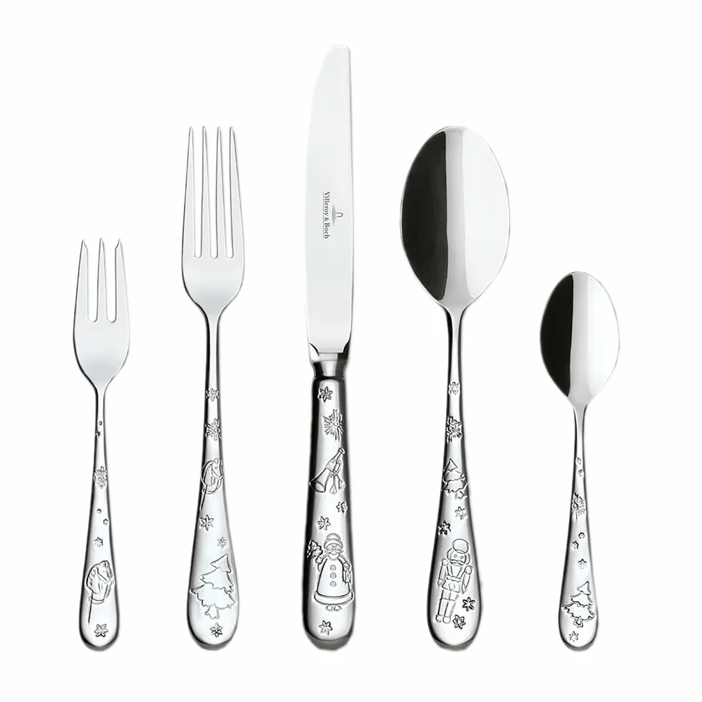 Villeroy & Boch – Toy's Delight set de cubiertos, 30 piezas, cubertería de acero inoxidable, 6 cucharas, tenedores, cuchillos, cucharillas de café y tenedores para tartas, apto para lavavajillas