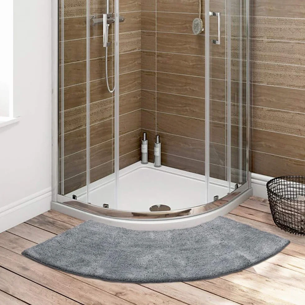 Seavish Lujosa Alfombra de baño Curvada de Pelo Largo, Color Gris, de 18 x 57 Pulgadas, Antideslizante, de Microfibra, Suave, Absorbente, Lavable, Alfombra de Esquina para Ducha cuadrante