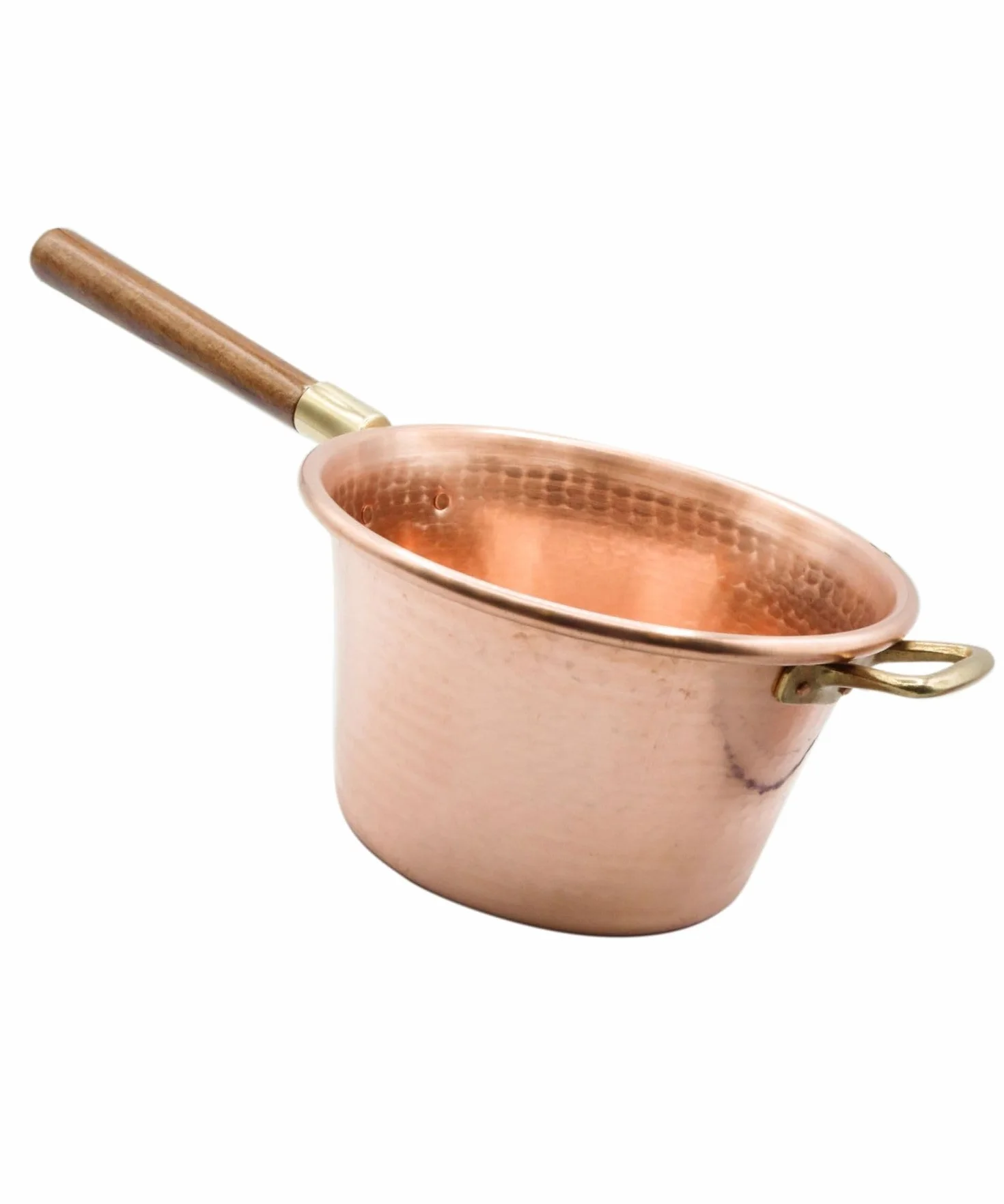 CREARTISTIC Olla de Cobre para Polenta, 27 cm diámetro, 4.5 L - Mango de Madera, 6 Personas, Olla de Cobre Macizo Martillada a Mano, también para Mermelada, Queso y Pastelería - Made in Italy