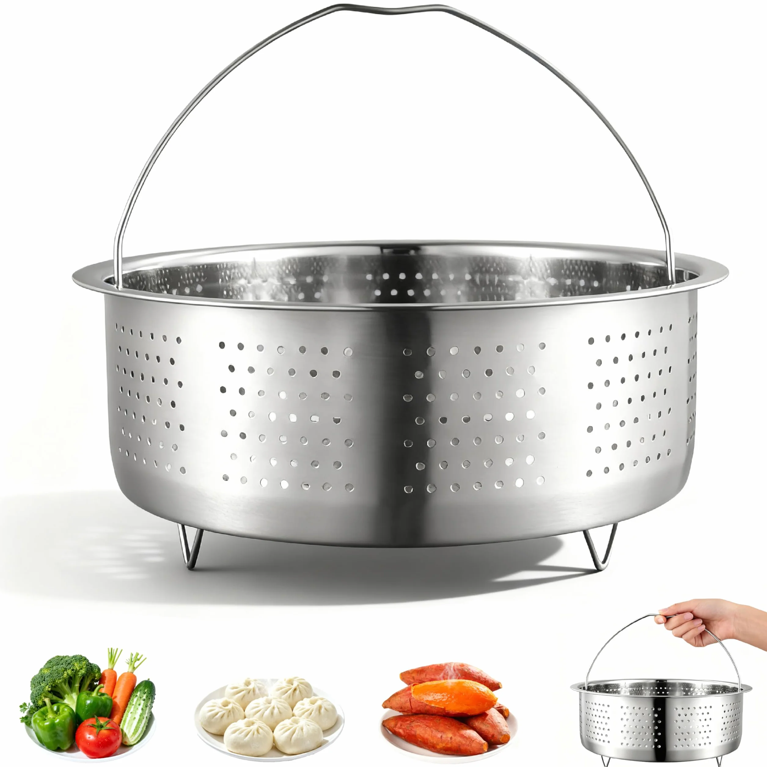 Vaporera de acero inoxidable 304, 20 cm, cesta de vapor para olla a presión