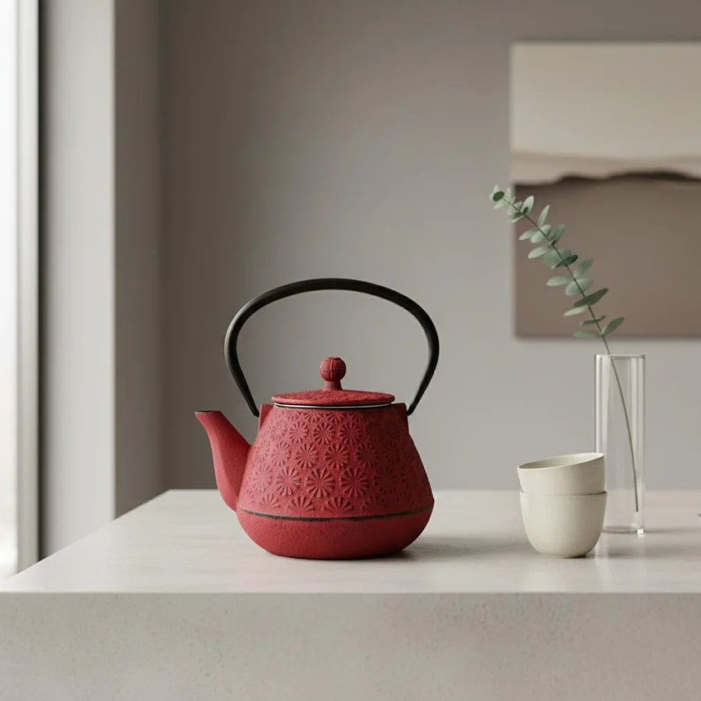 Tetera de Hierro Colado 0,6L - Estilo Japonés con Diseño Floral