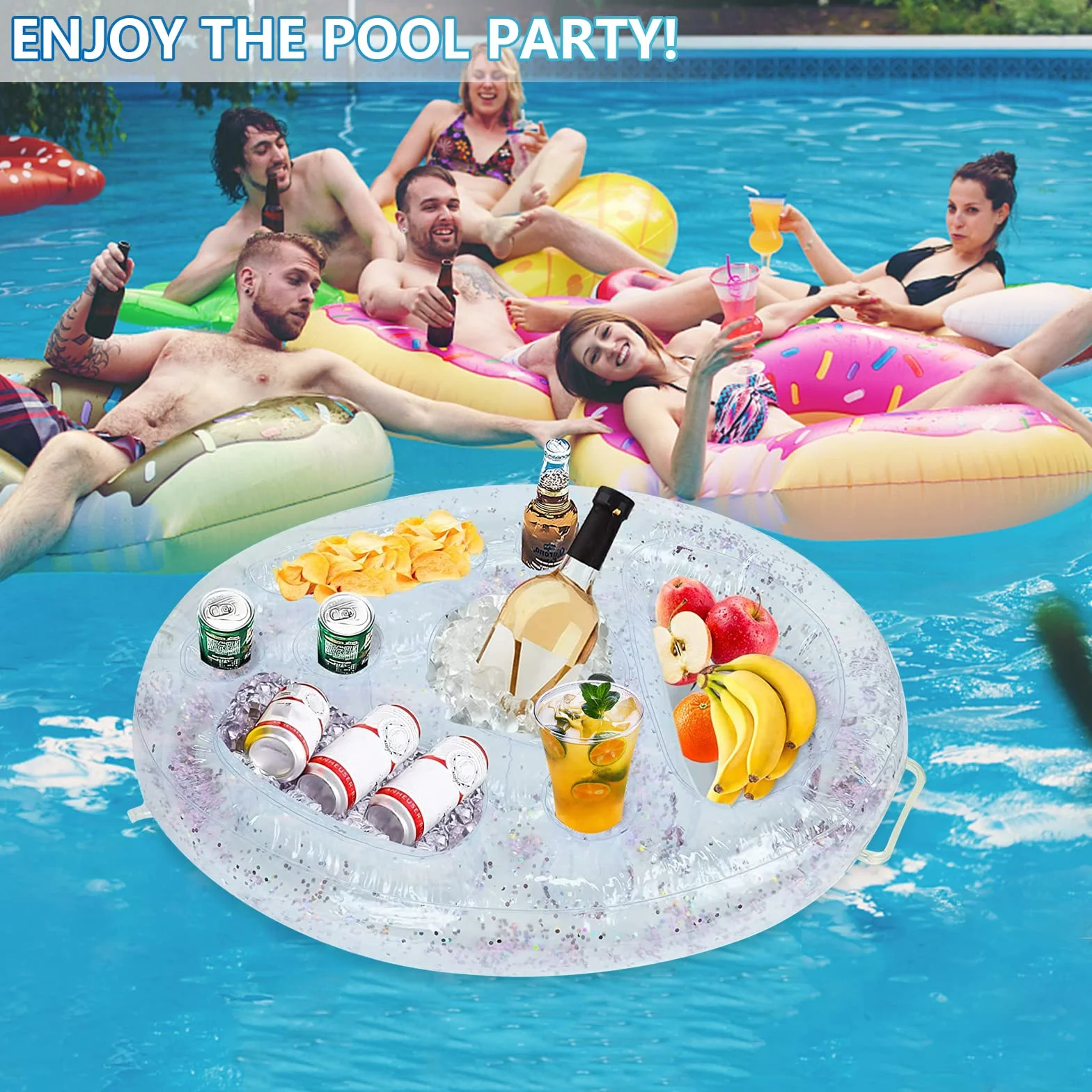 Posavasos hinchable 2 en 1 8 agujeros flotante para piscina playa fiesta
