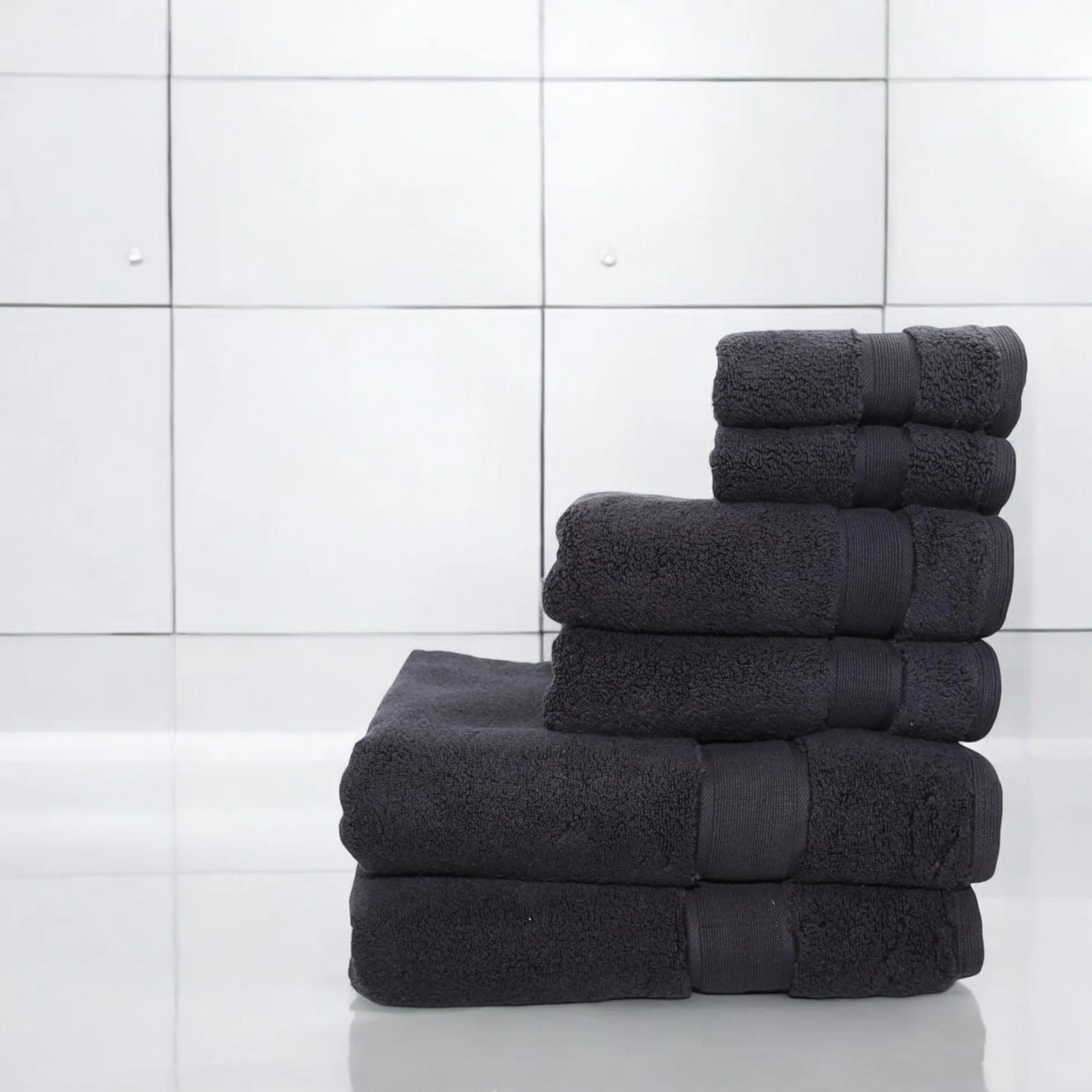 Toalla de baño ultrasuave y de alta calidad, 700 g/m², juego de 6 piezas, 2 toallas de baño, 2 toallas de mano y 2 toallas de baño, 100% algodón, suaves, absorbentes, de lujo (negro)